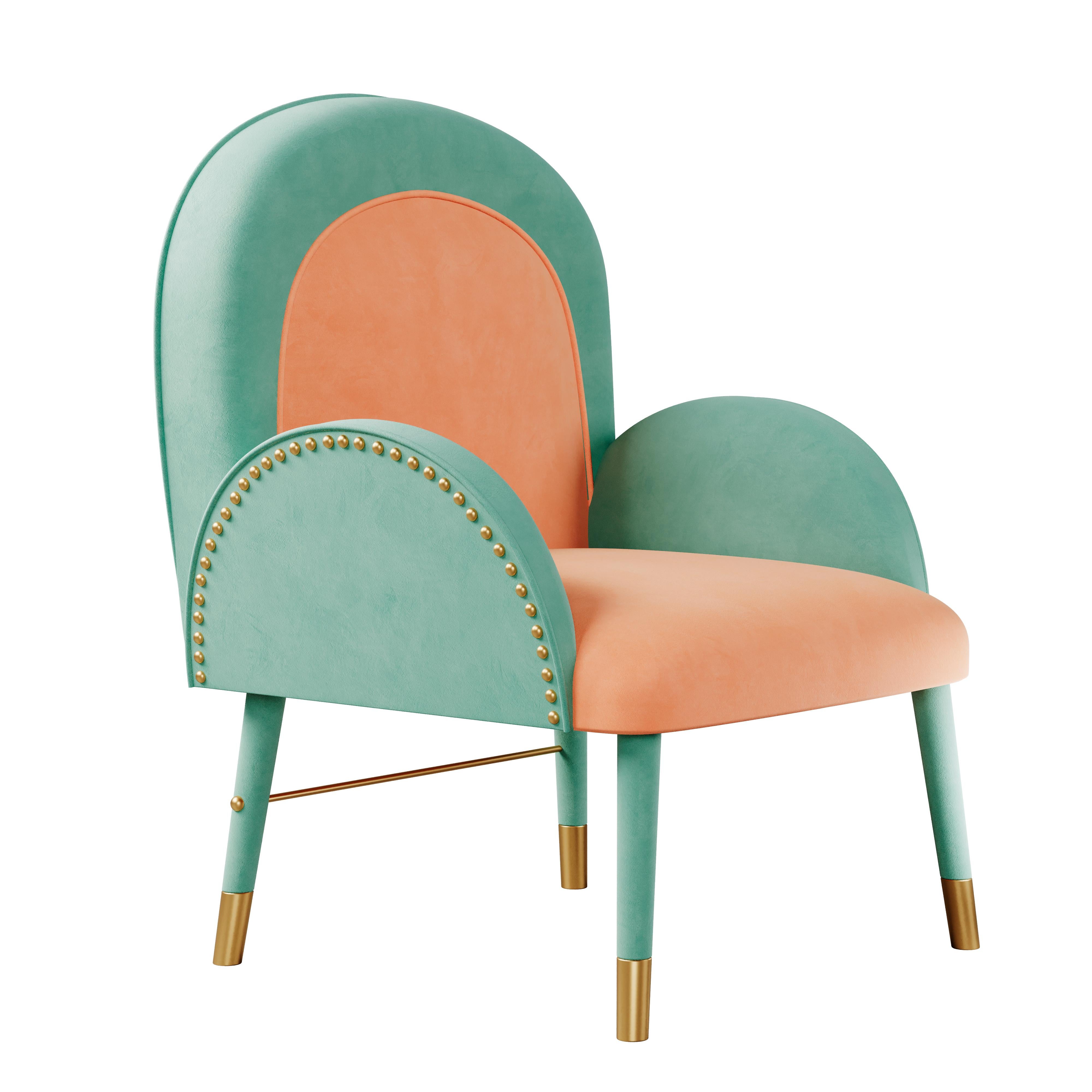 21st Century Karin Dining Chair Cotton Velvet Walnut Wood Neuf - En vente à RIO TINTO, PT