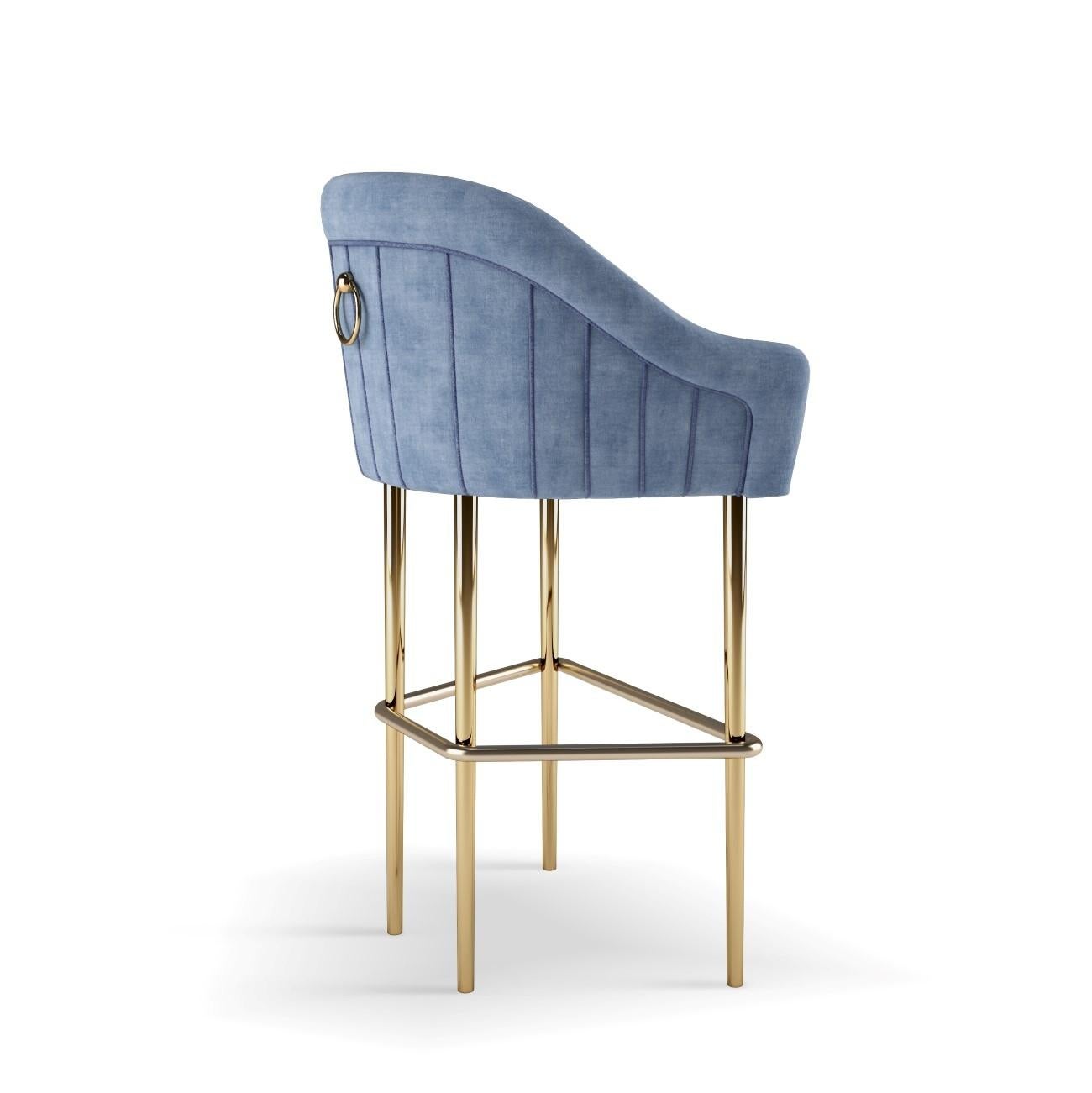 Portuguese 21st Century Katharina Bar Chair Cotton Velvet Brass For Sale