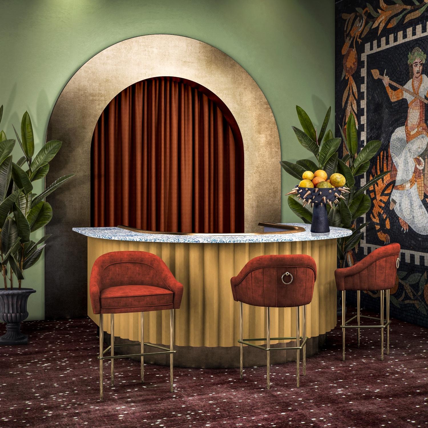 21st Century Katharina Bar Chair Cotton Velvet Made in Portugal by Ottiu In New Condition For Sale In RIO TINTO, PT