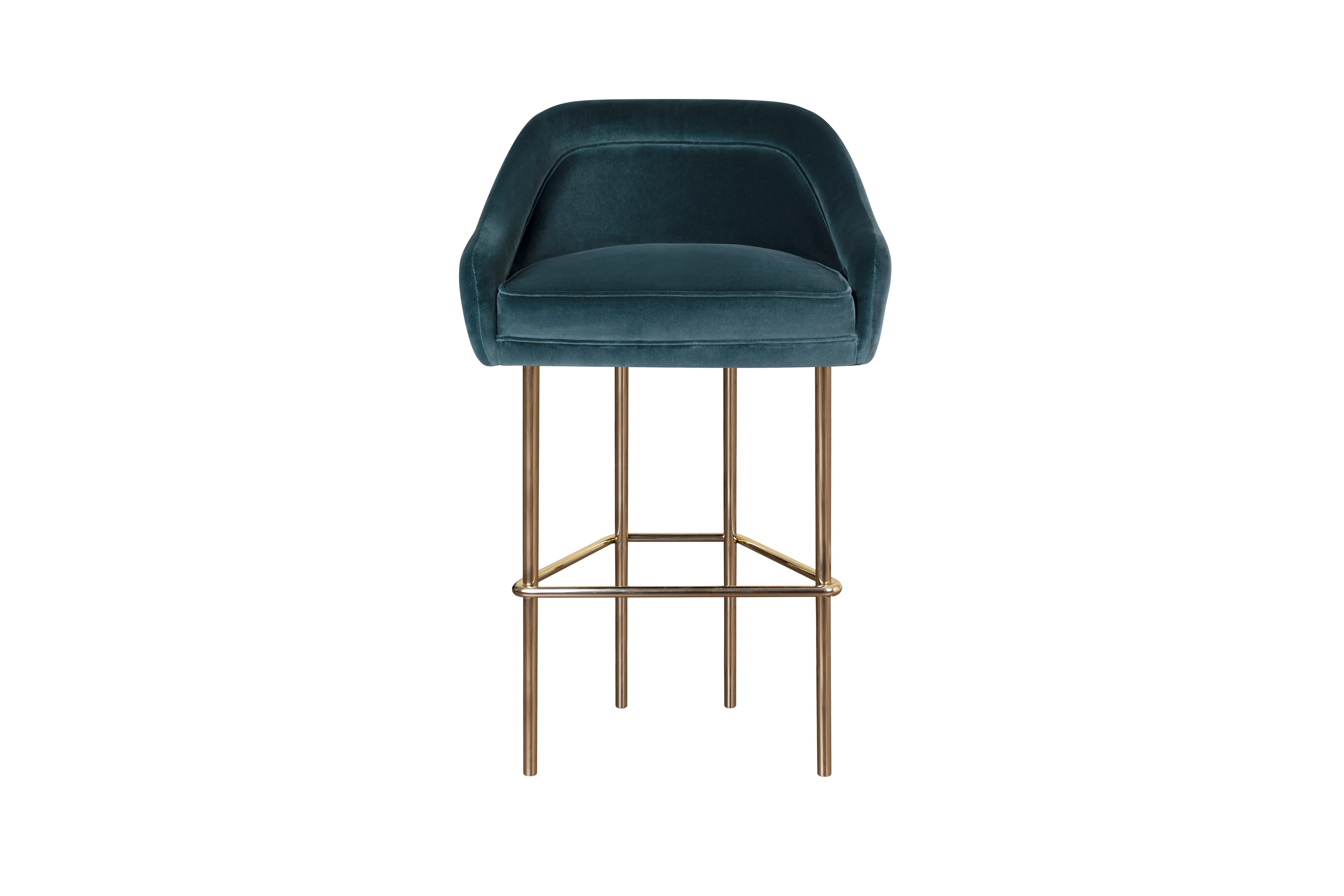 Contemporary 21st Century Katharina Bar Chair Cotton Velvet Made in Portugal by Ottiu For Sale