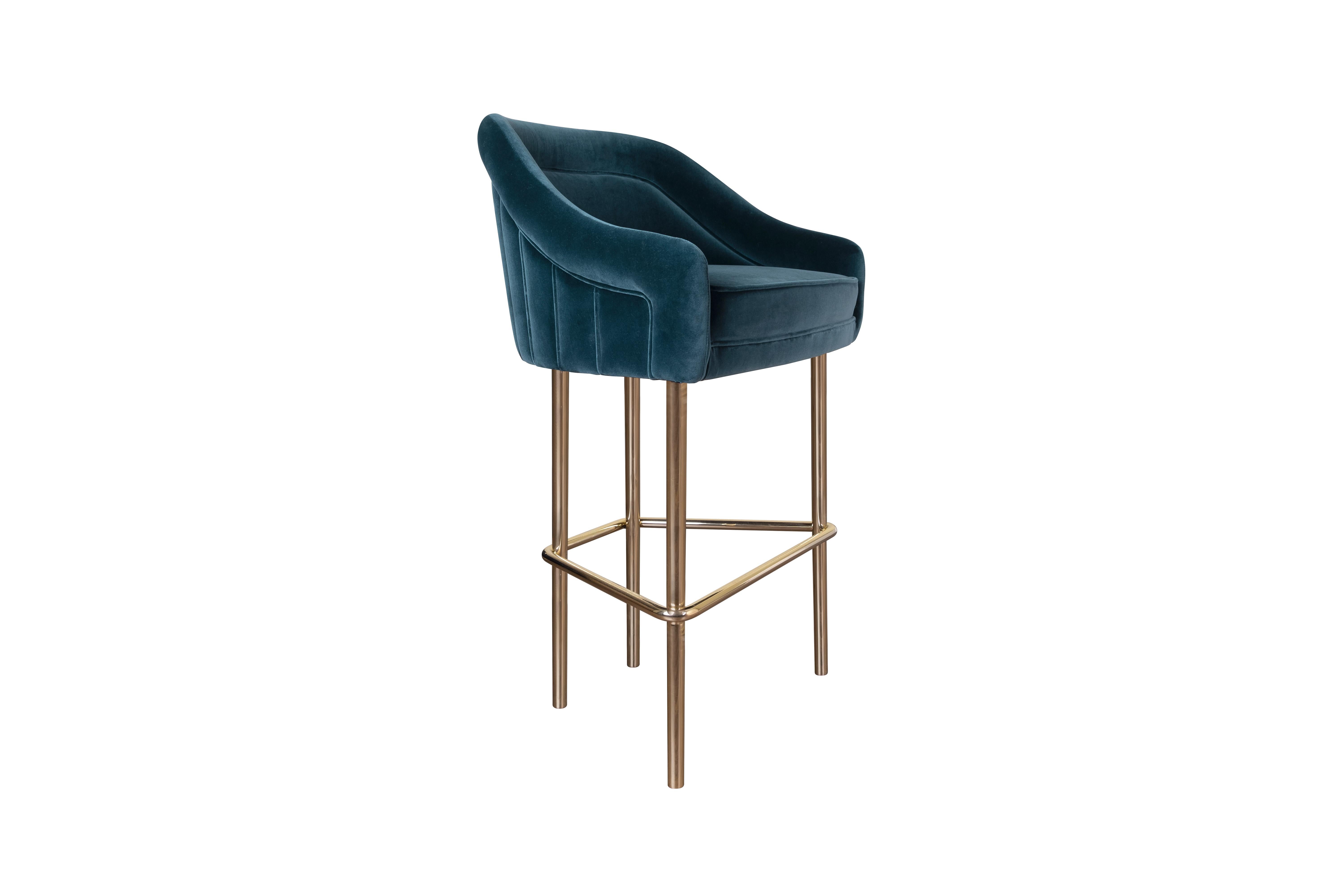 Brass 21st Century Katharina Bar Chair Cotton Velvet Made in Portugal by Ottiu For Sale