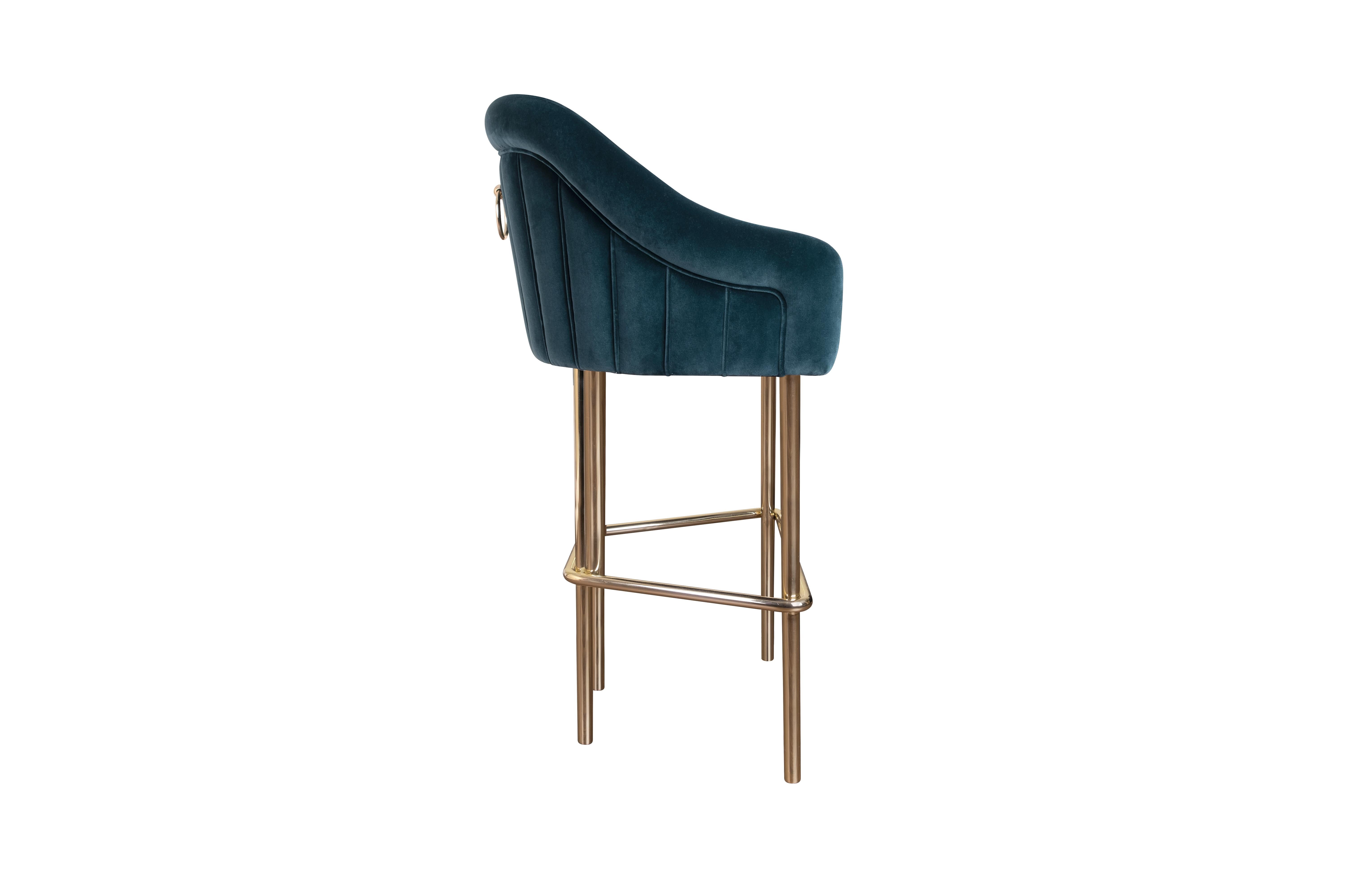 21st Century Katharina Bar Chair Cotton Velvet Made in Portugal by Ottiu For Sale 1