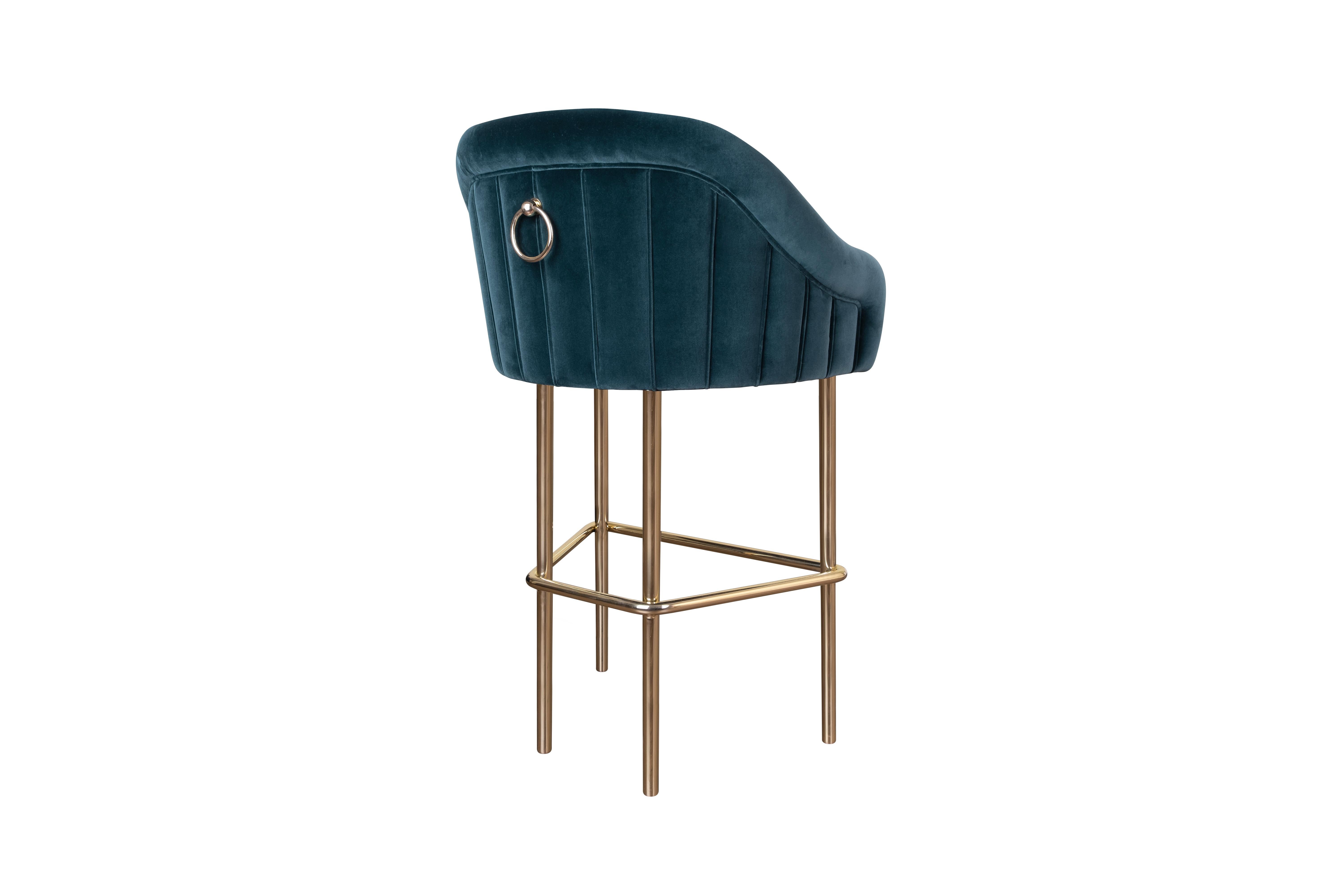 21st Century Katharina Bar Chair Cotton Velvet Made in Portugal by Ottiu For Sale 2