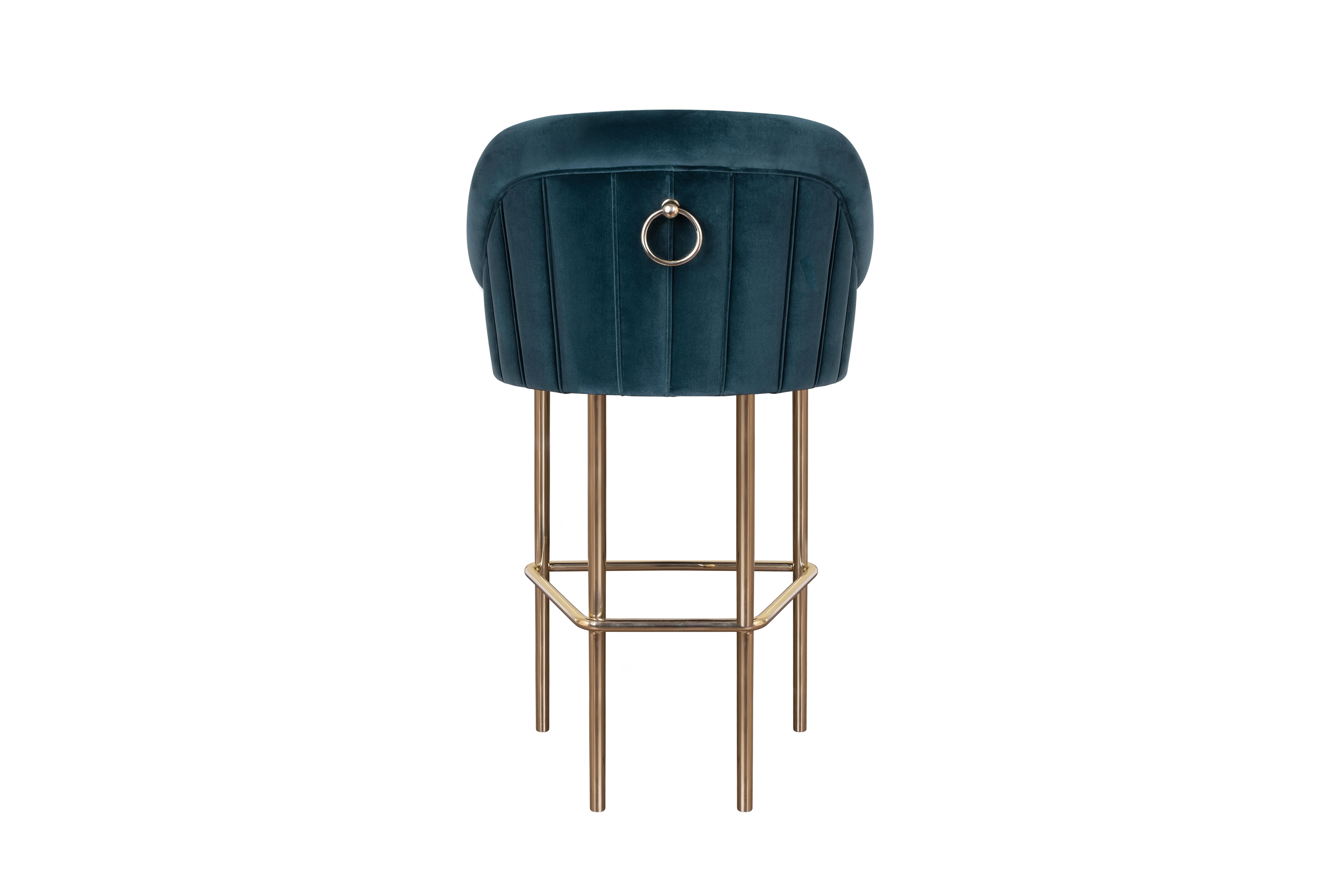 21st Century Katharina Bar Chair Cotton Velvet Made in Portugal by Ottiu For Sale 3