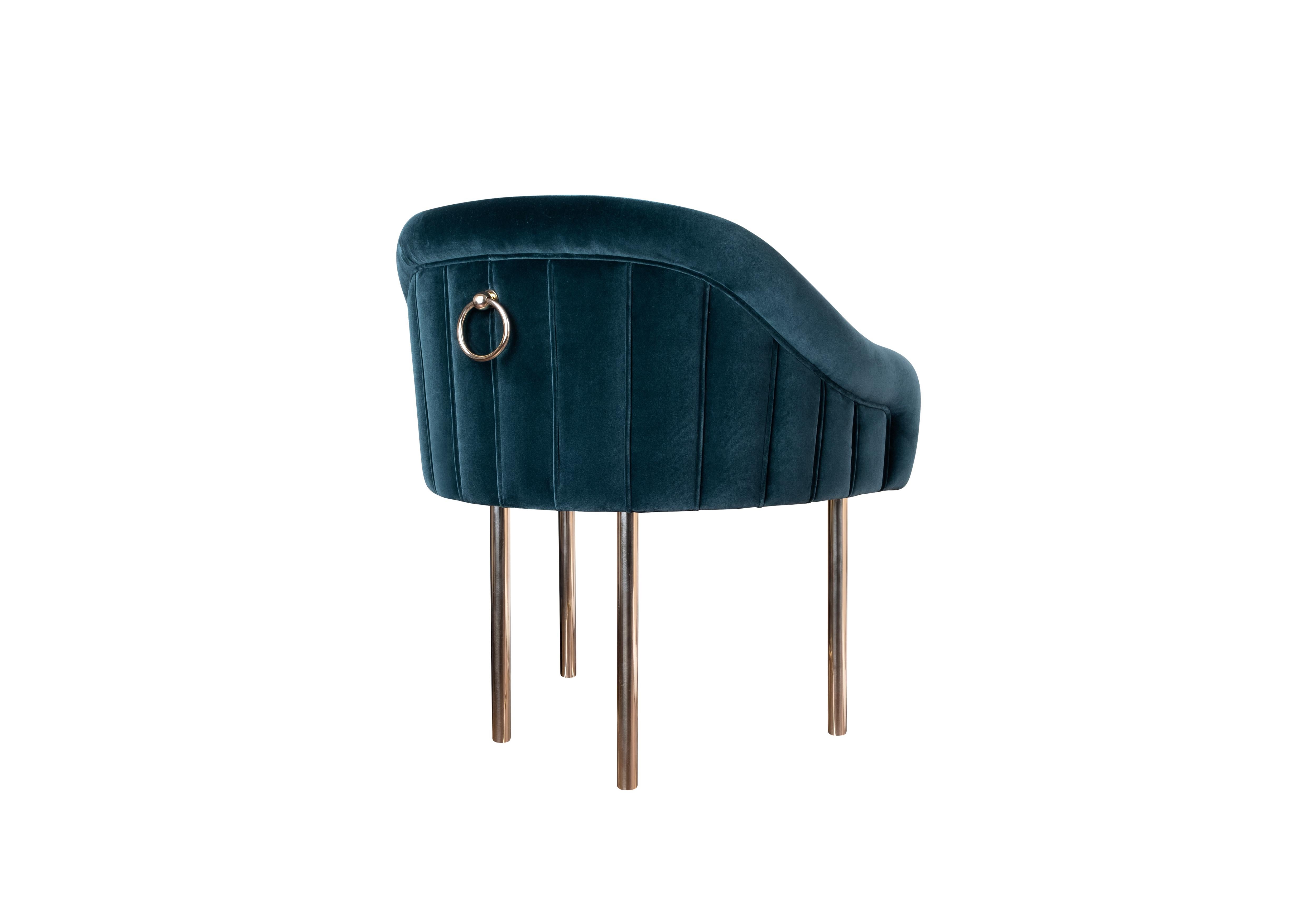 Contemporary 21st Century Katharina Dining Chair Cotton Velvet Brass For Sale