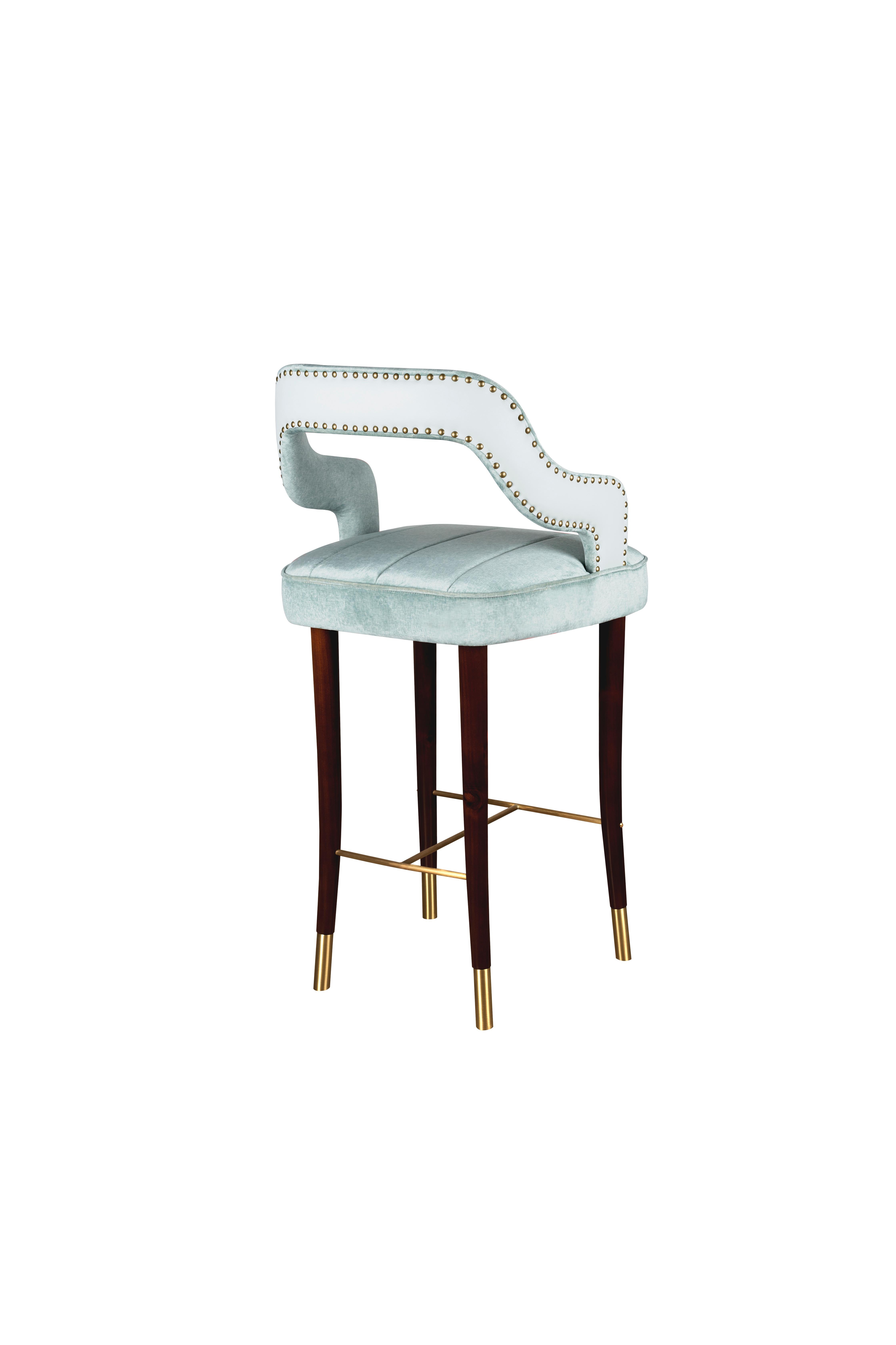 Brass 21st Century Kelly Bar Chair Cotton Velvet Beechwood For Sale
