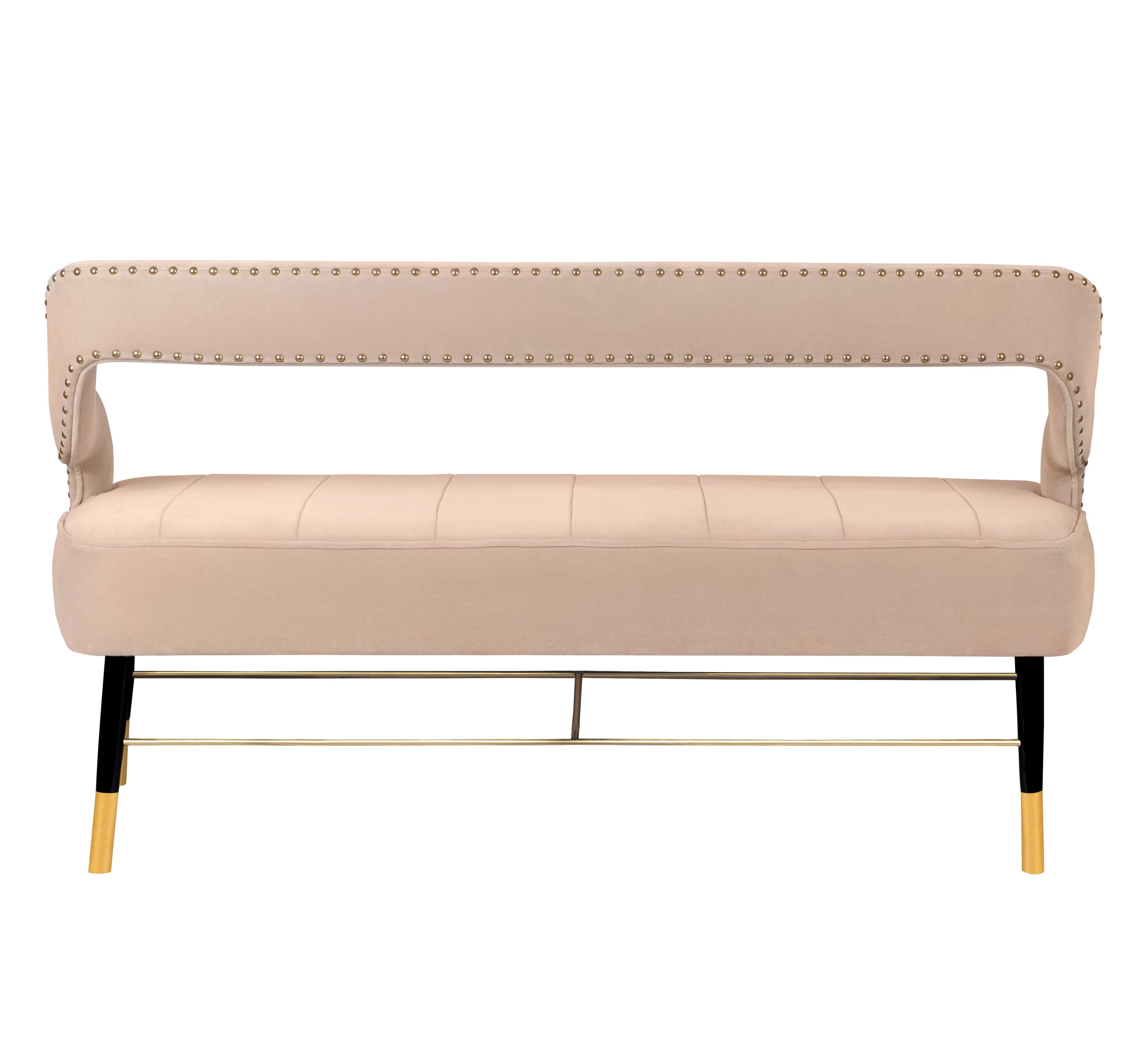 Brass 21st Century Kelly Twin Seat Cotton Velvet Made in Portugal by Ottiu For Sale