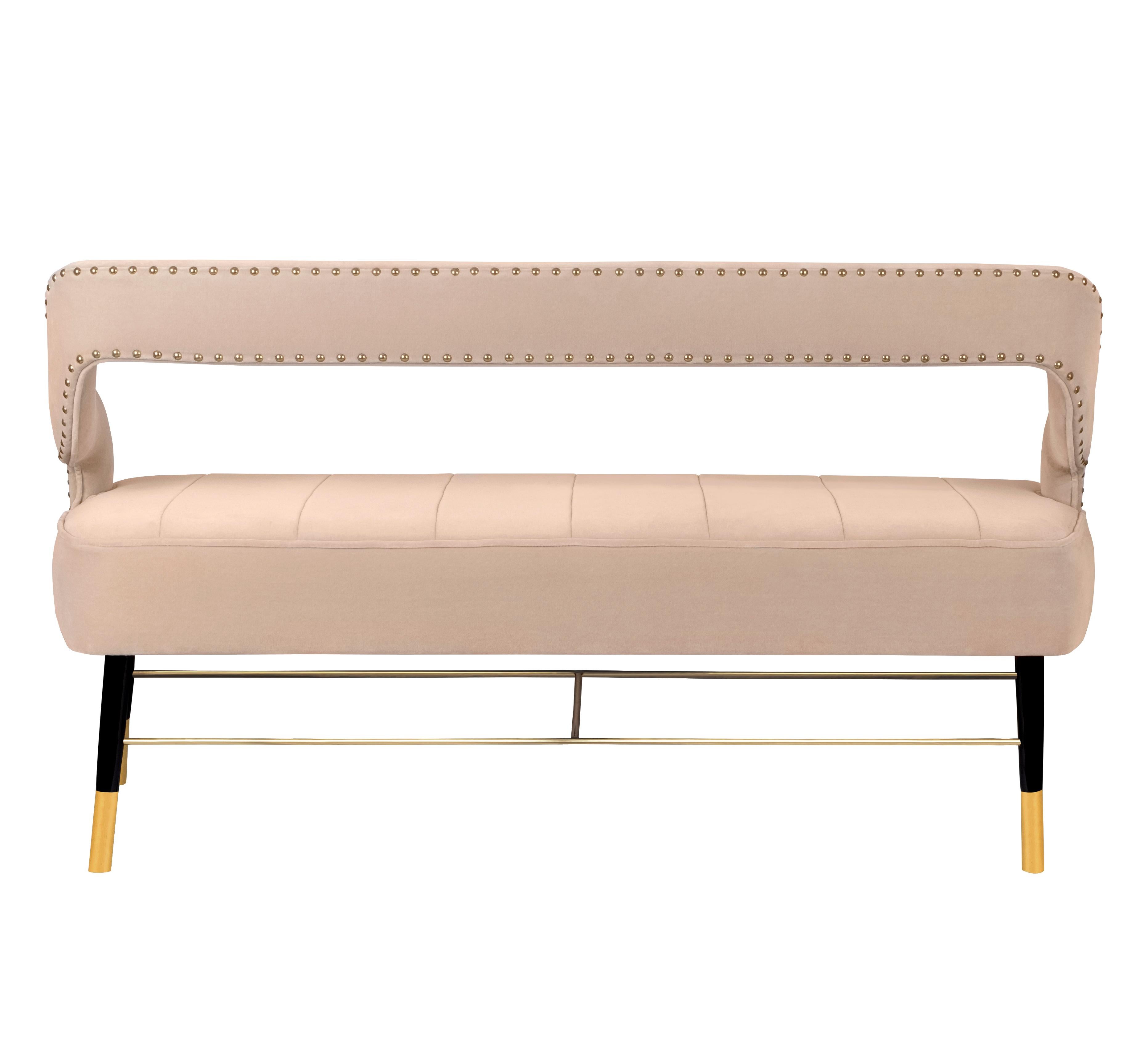 Brass 21st Century Kelly Twin Seat Cotton Velvet Beechwood For Sale