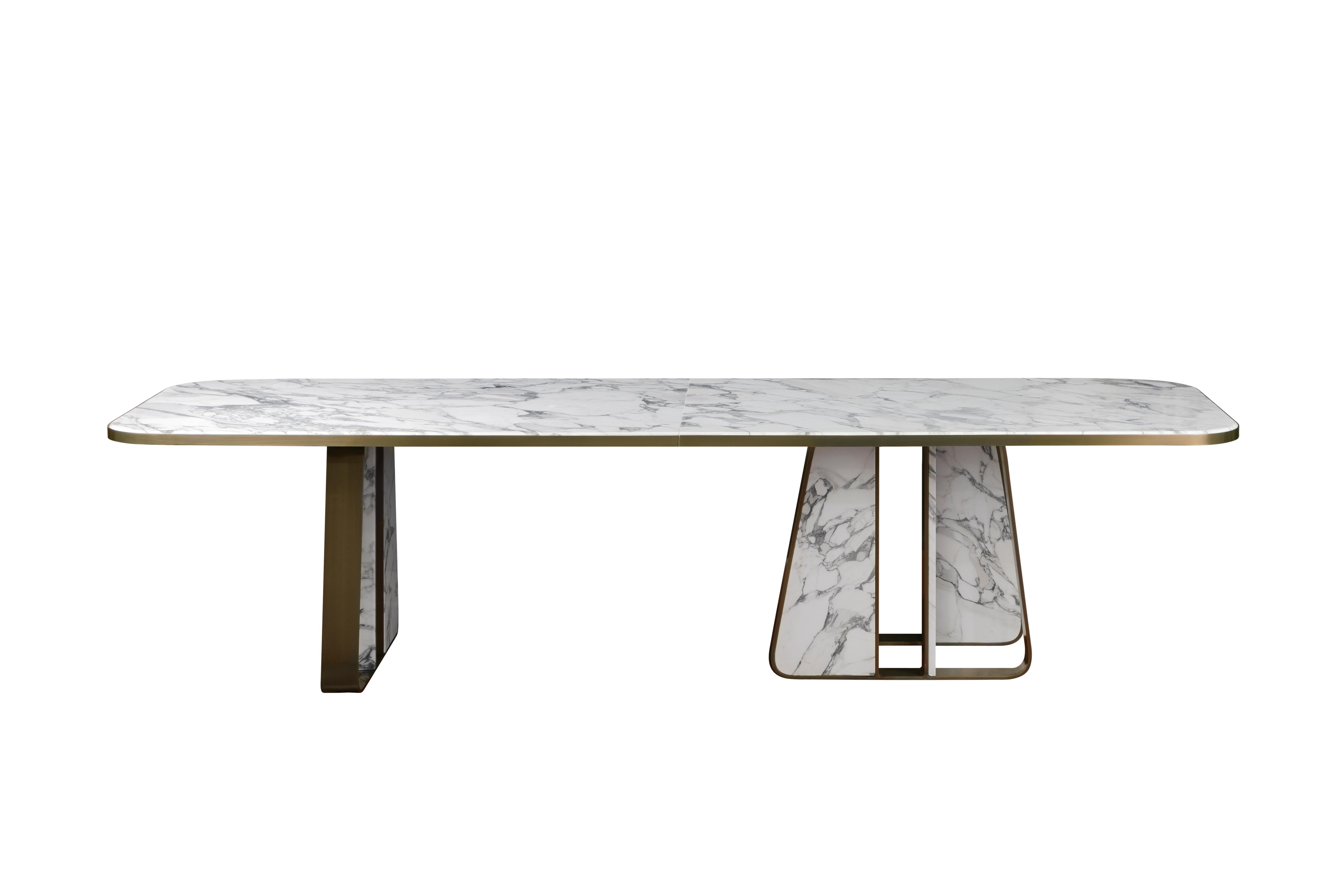 Portuguese 21st Century Kenai Dining Table Marble Brass For Sale