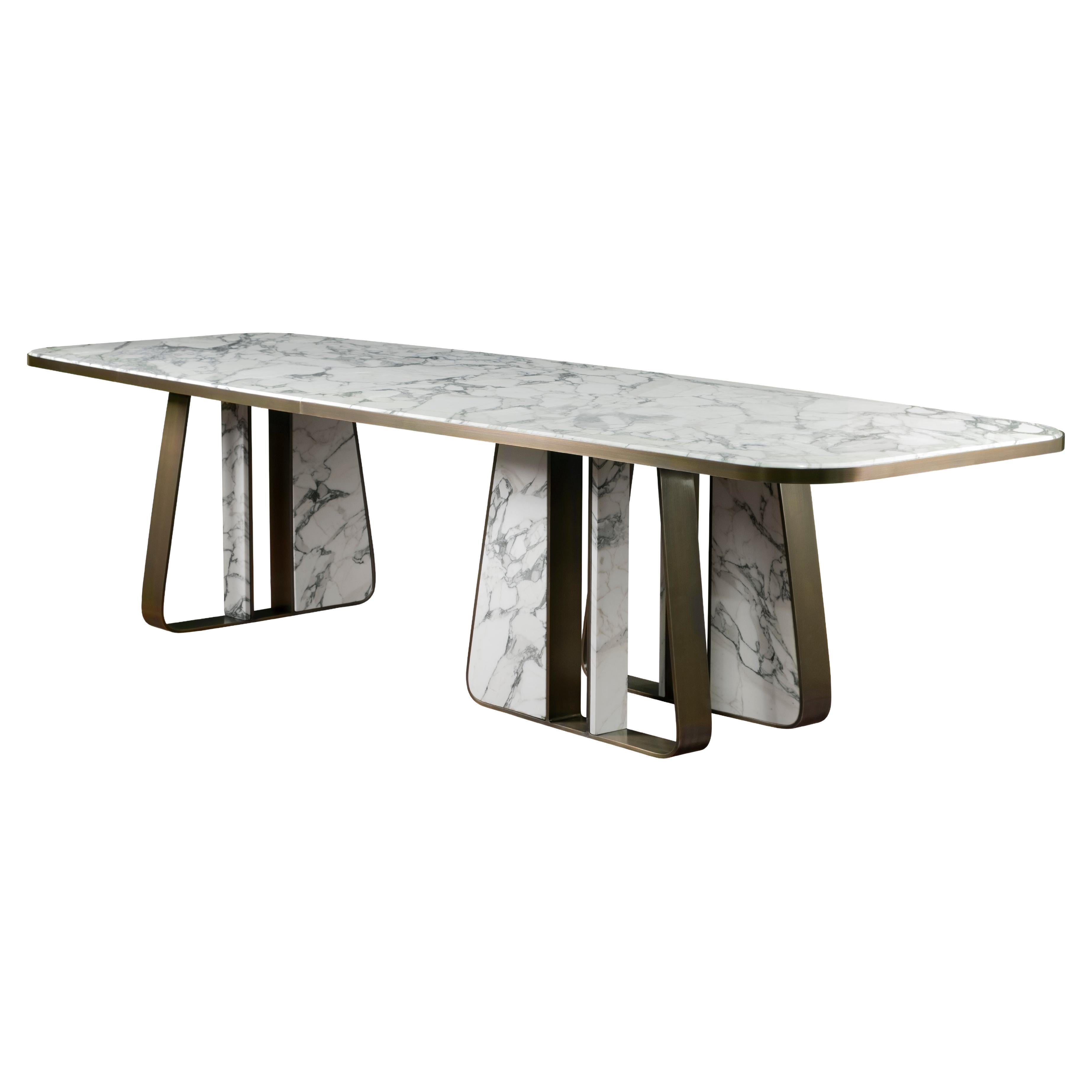 21st Century Kenai Dining Table Marble Brass For Sale