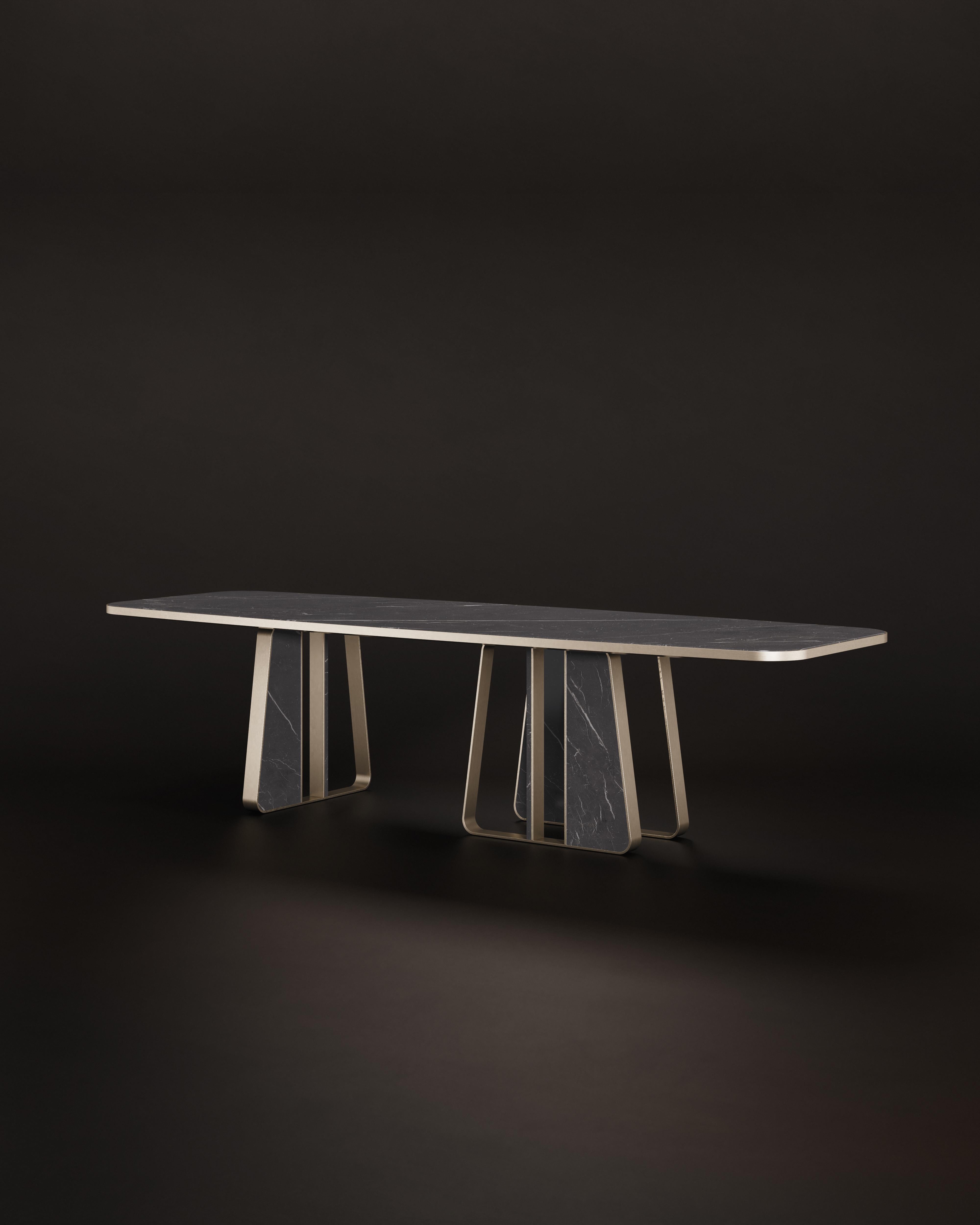Table de salle à manger Kenai du 21e siècle en marbre et laiton. Fabriqué au Portugal par Porus Studio en vente 2