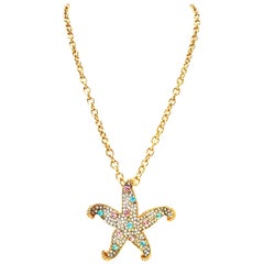 21st Century Kenneth J Lane Gold & Swarovski Crystal Starfish Pendant Necklace 