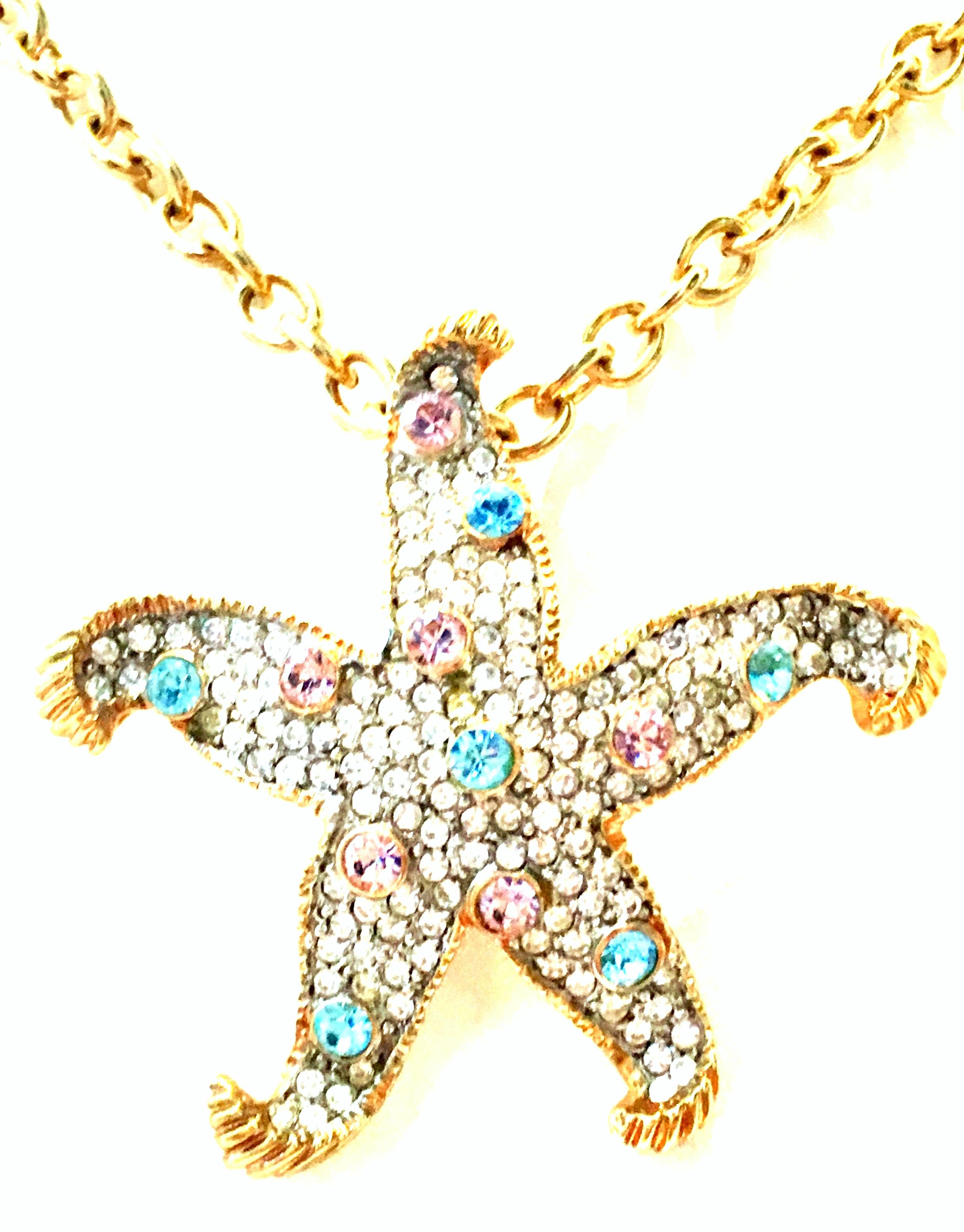 21st Century Kenneth Lane Gold & Swarovski Crystal Starfish Pendant Necklace  In Excellent Condition For Sale In West Palm Beach, FL