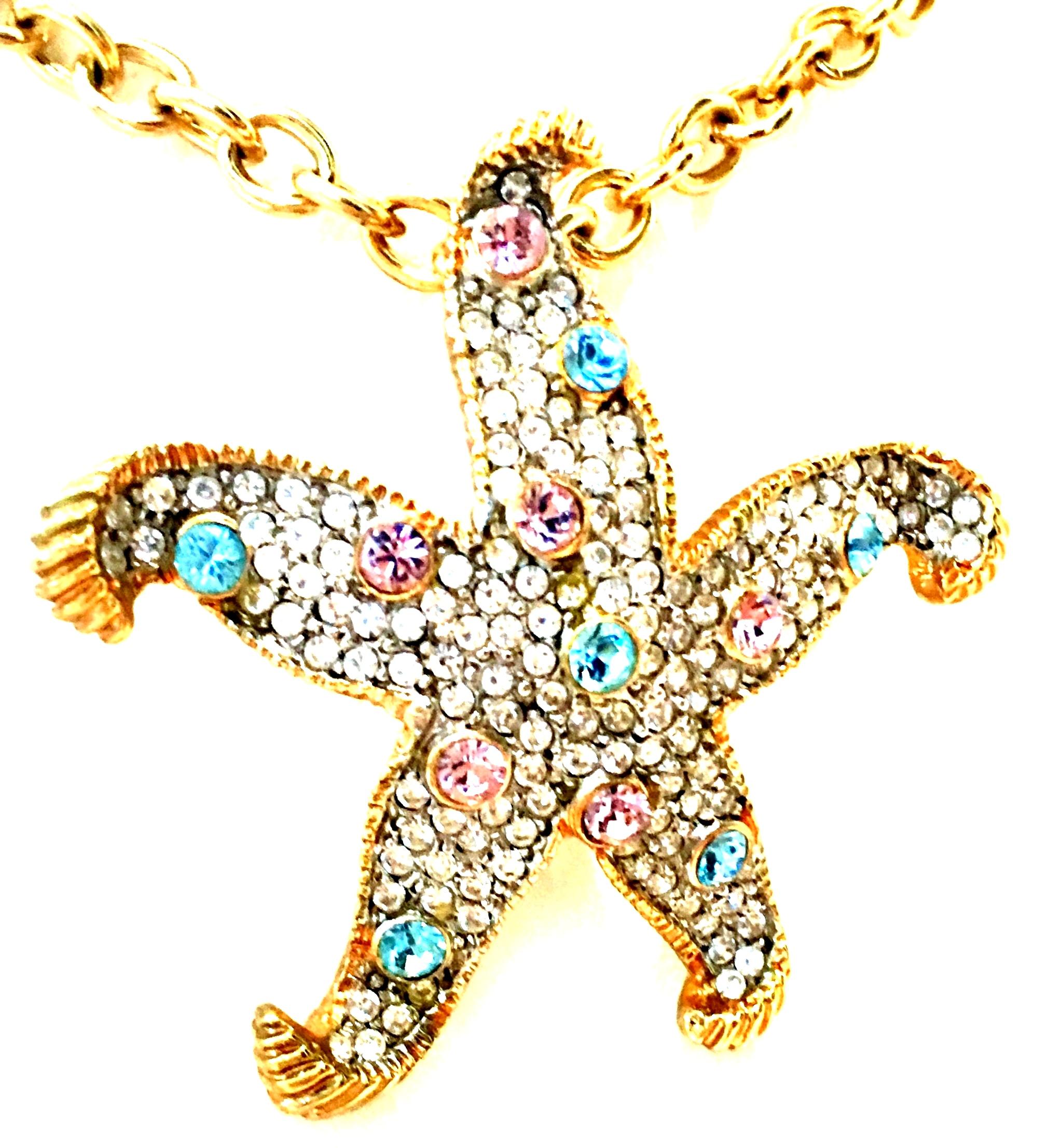 Women's or Men's 21st Century Kenneth Lane Gold & Swarovski Crystal Starfish Pendant Necklace  For Sale