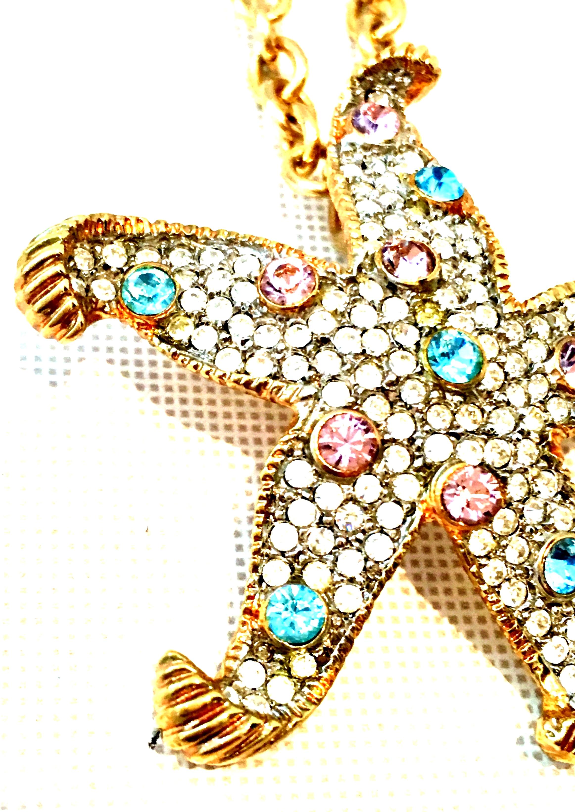 21st Century Kenneth Lane Gold & Swarovski Crystal Starfish Pendant Necklace  For Sale 3