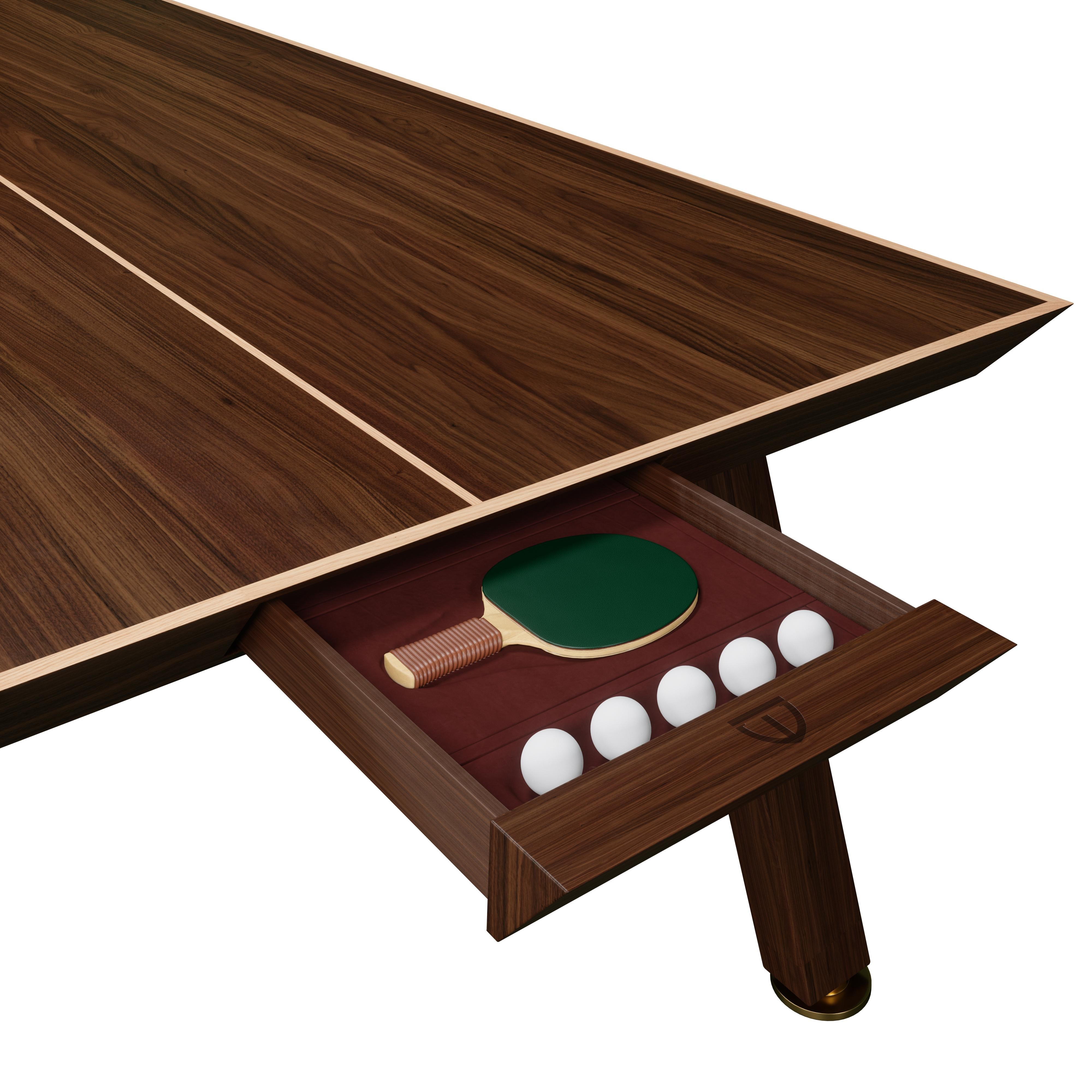 Keppel Ping Pong-Tisch aus Nussbaumholz und Leder aus Eiche, 21. Jahrhundert im Angebot 4