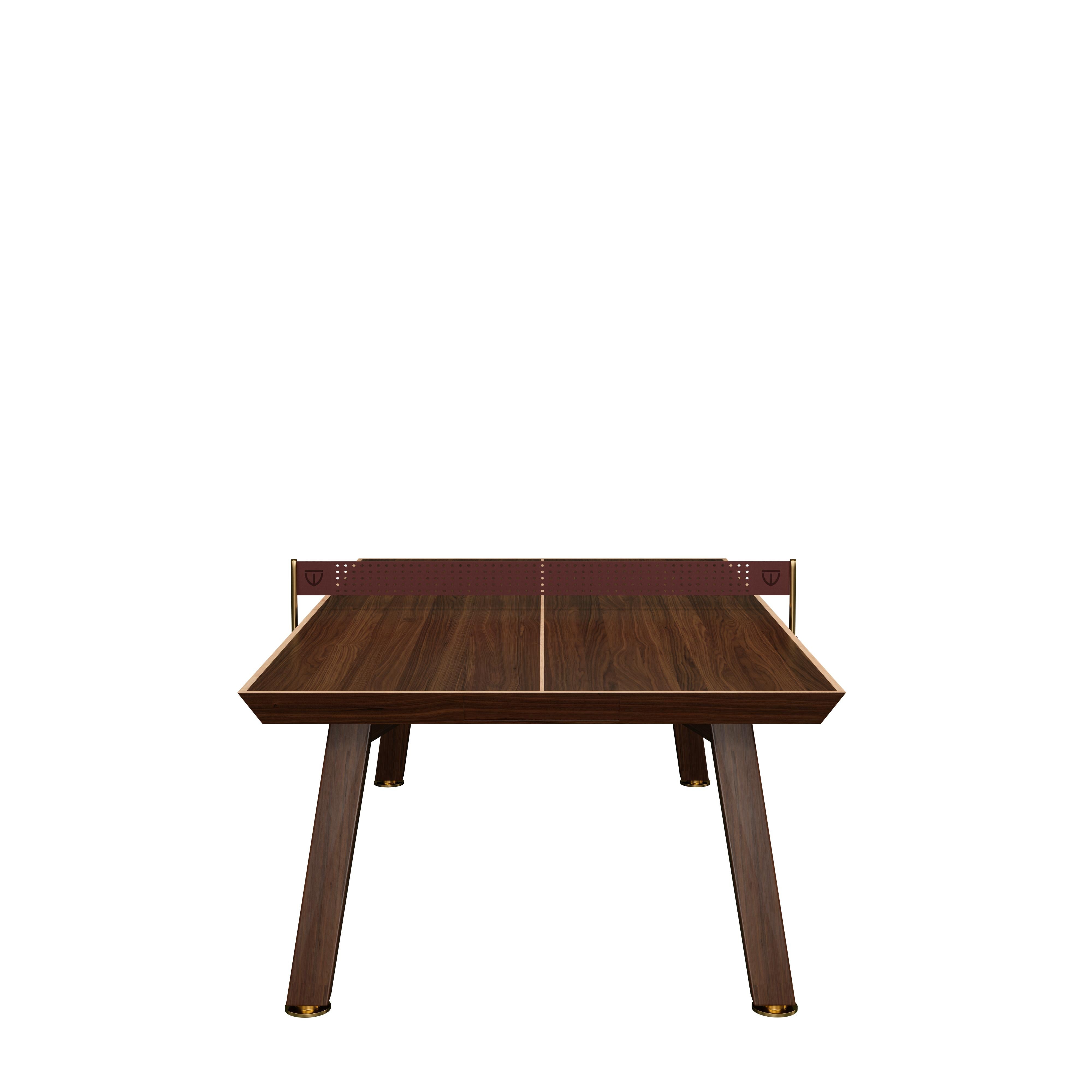 Portuguese 21st Century Keppel Ping Pong Table Walnut Wood Leather Oak For Sale
