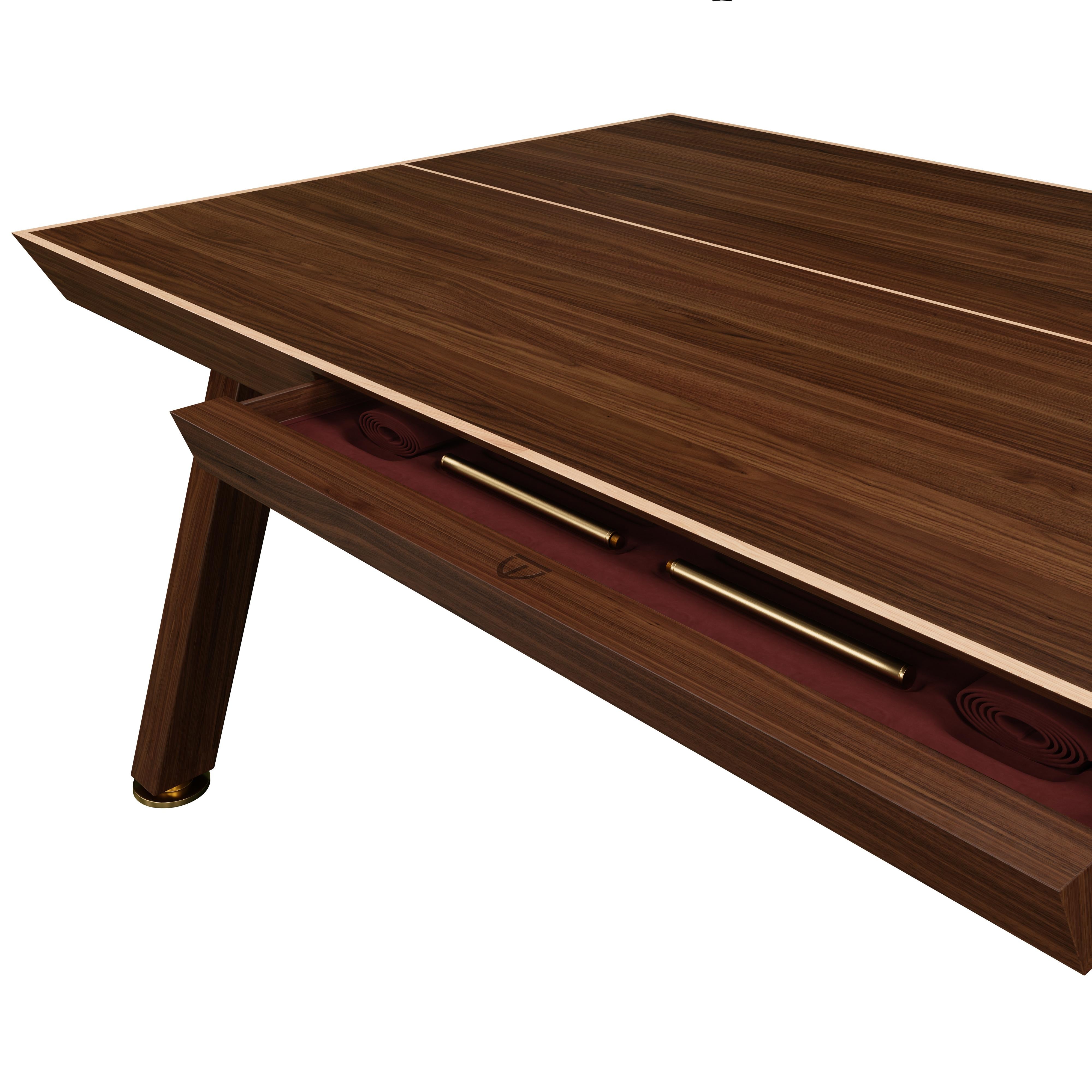 Contemporary 21st Century Keppel Ping Pong Table Walnut Wood Leather Oak For Sale