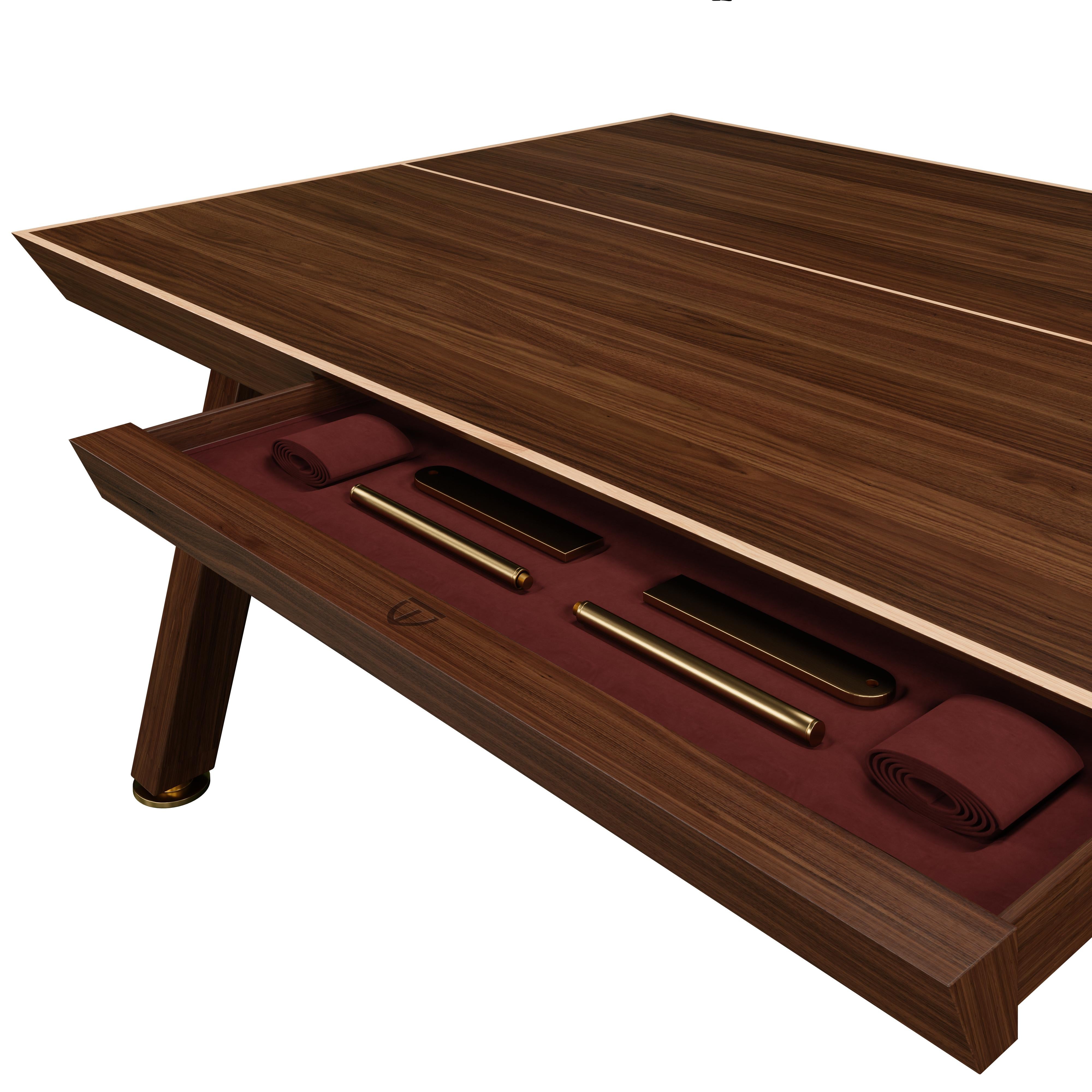 Brass 21st Century Keppel Ping Pong Table Walnut Wood Leather Oak For Sale