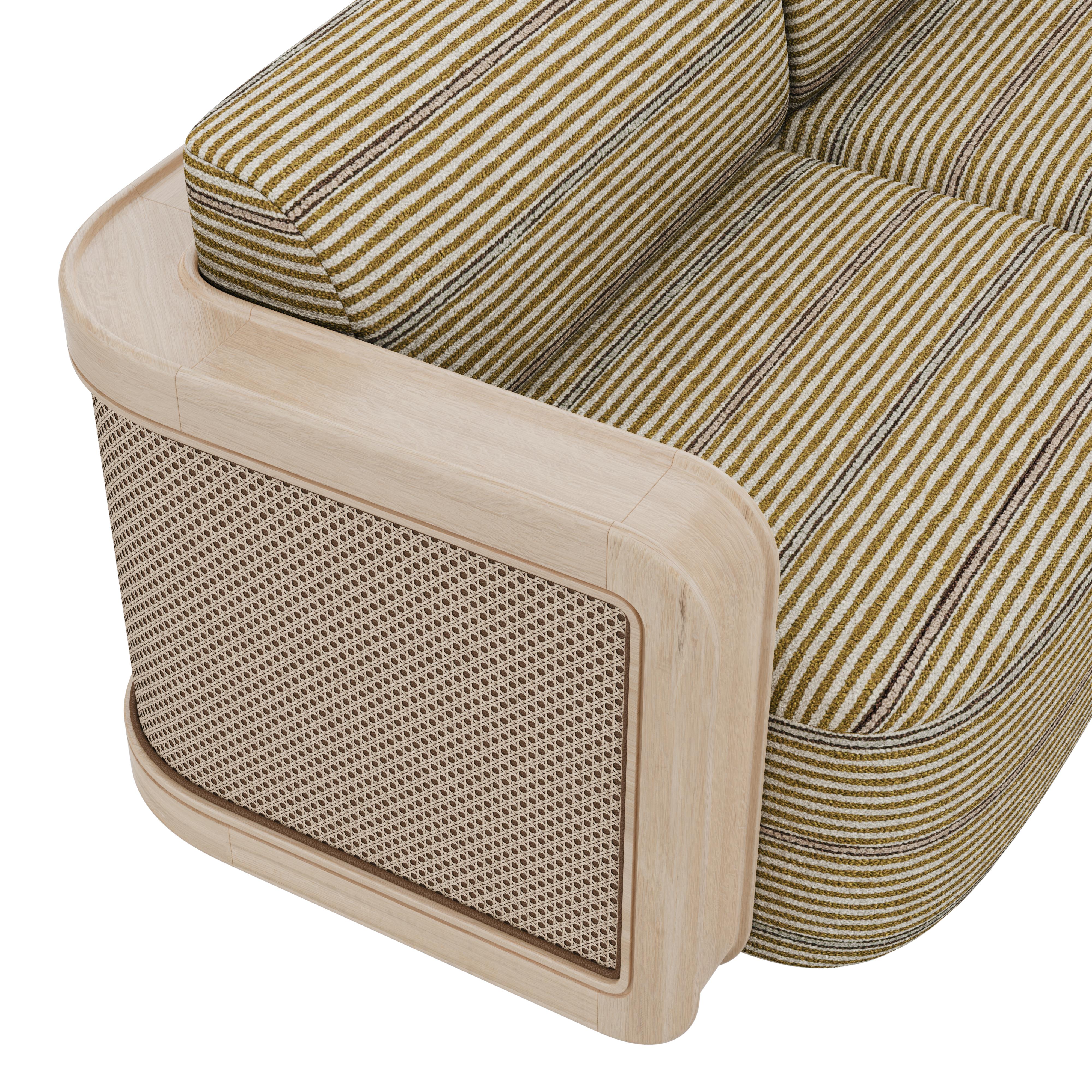 Rattan Divano a righe Kimberley del 21° secolo in rattan, fatto a mano in Portogallo dai sarti di Wood in vendita