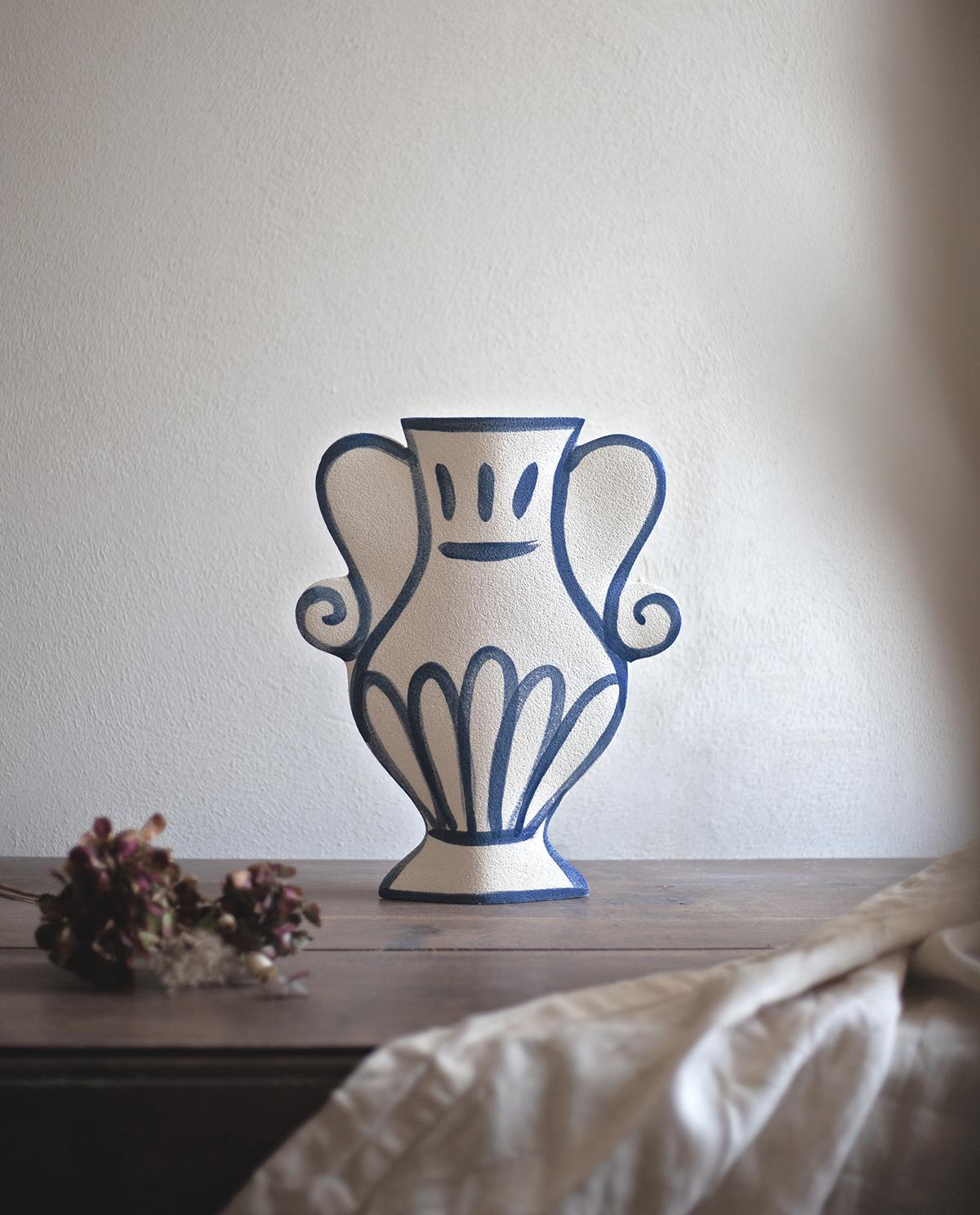 European 21st Century ‘Krater N°2’, in White Ceramic, Hand-Crafted in France For Sale