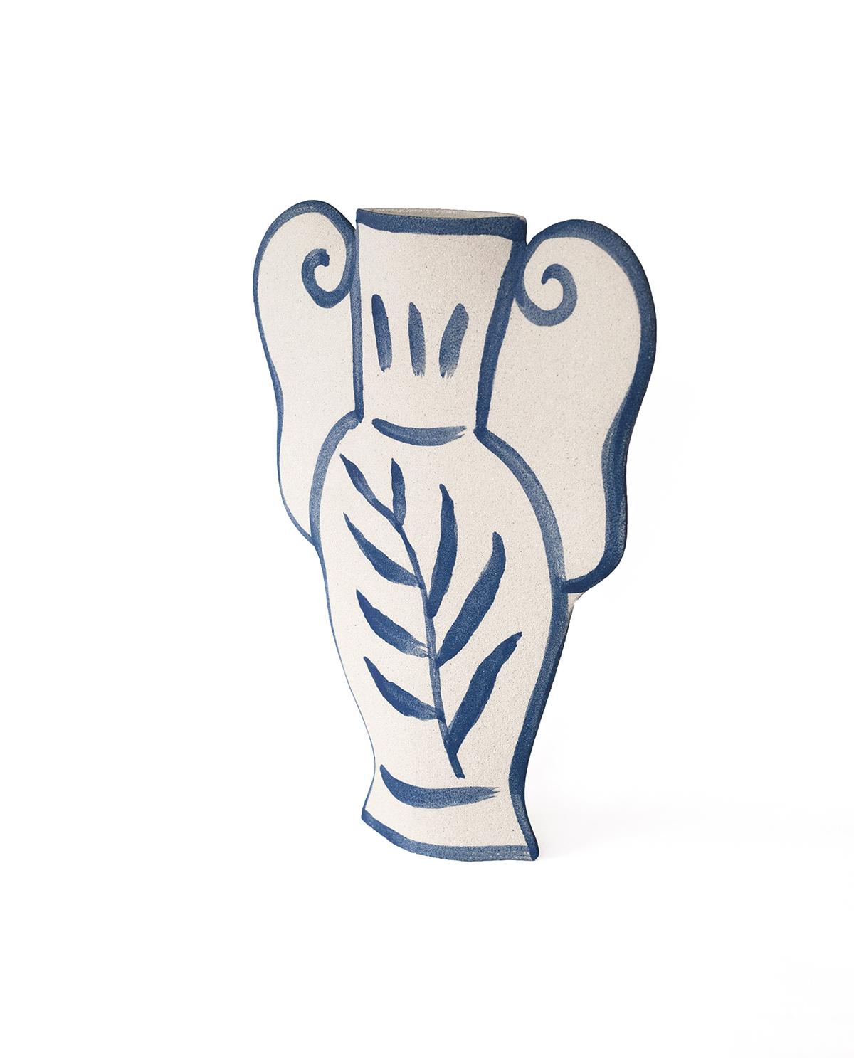 A part of a captivating new line blending ancient Greek pottery with contemporary design, the ‘Krater N°3’ vase showcases delicate blue underglaze illustrations that harmonize traditional and modern aesthetics.
Crafted by our designer, the blue