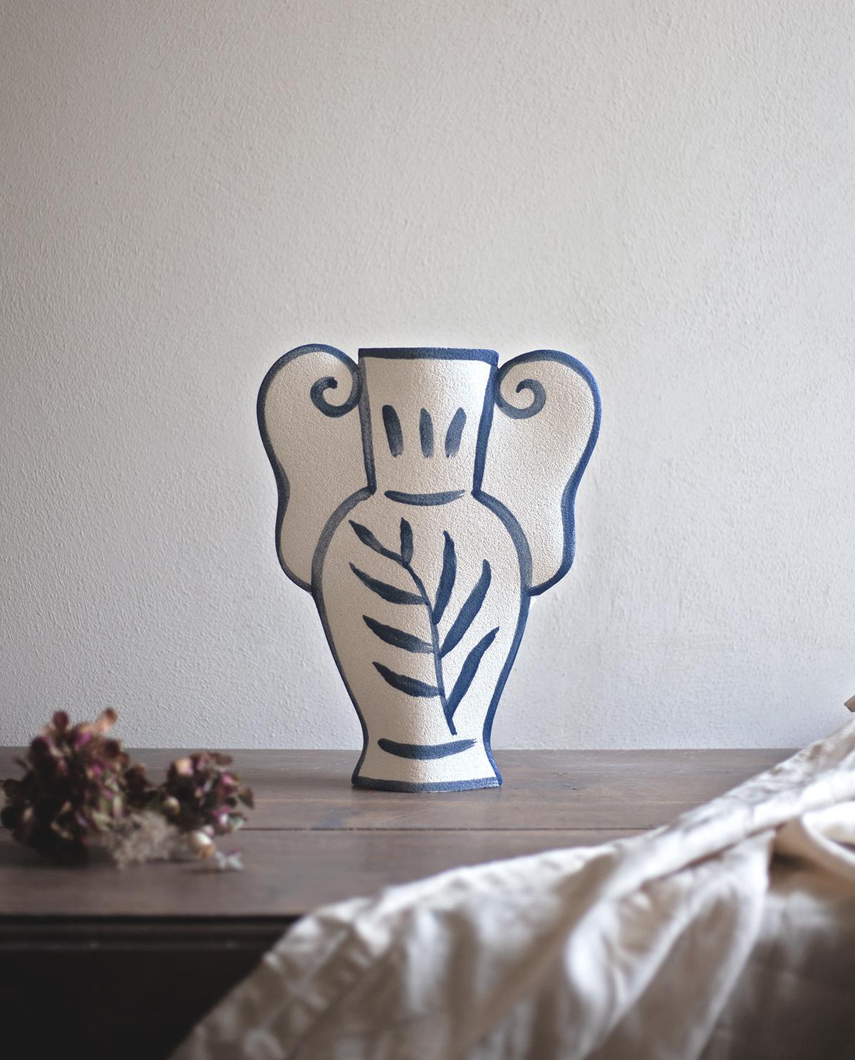 European 21st Century ‘Krater N°3’, in White Ceramic, Hand-Crafted in France For Sale