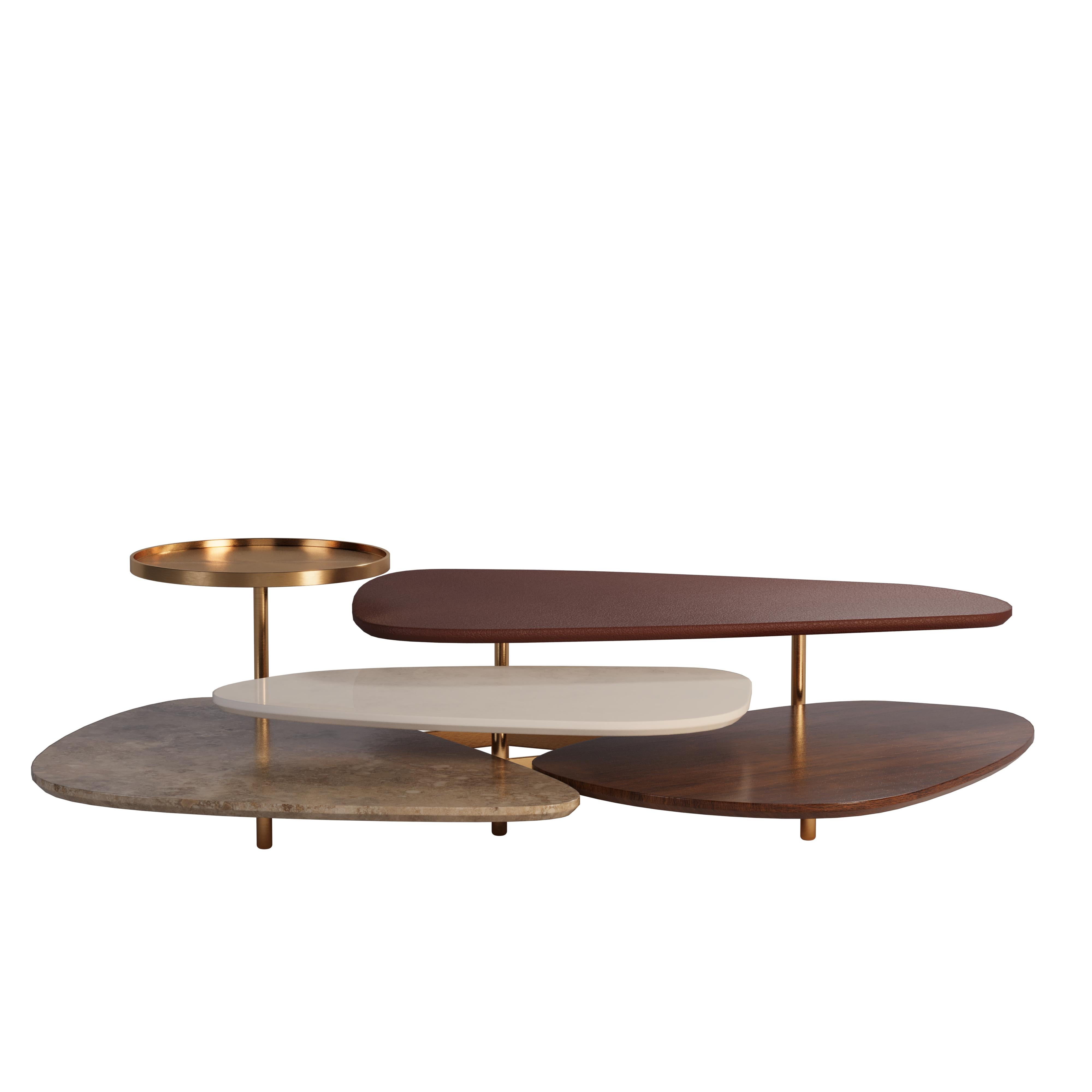 Lacquered 21st Century La Toile Center Table Alicante Marble and Travertine by Malabar For Sale