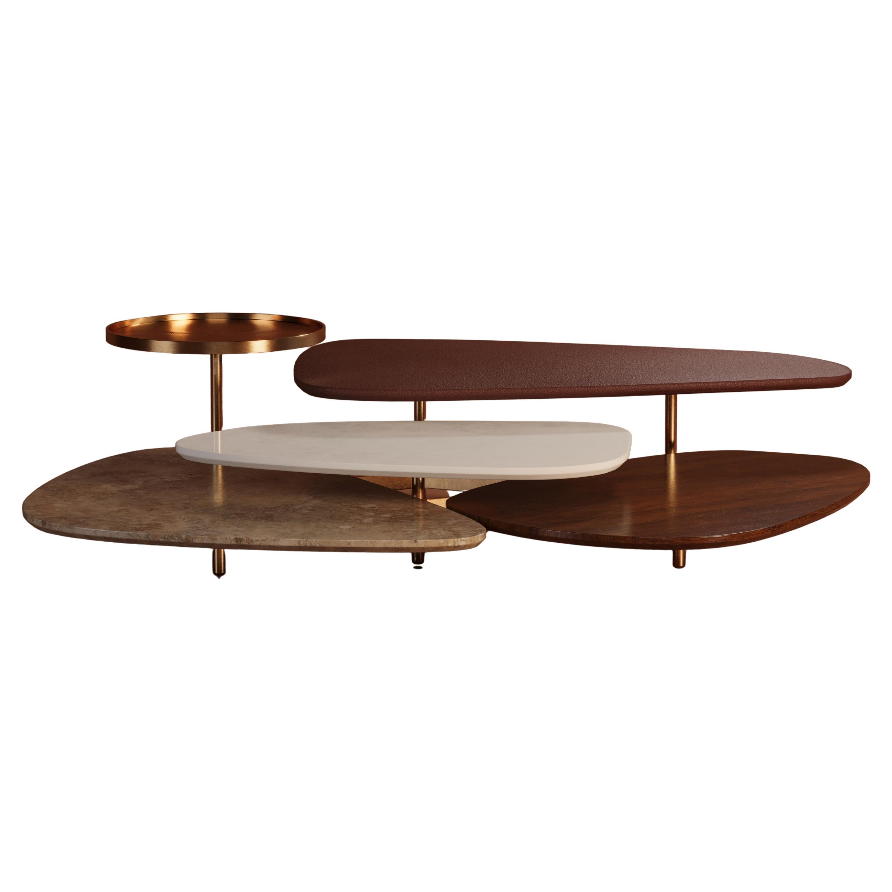 21st Century La Toile Center Table Alicante Marble and Travertine by Malabar For Sale