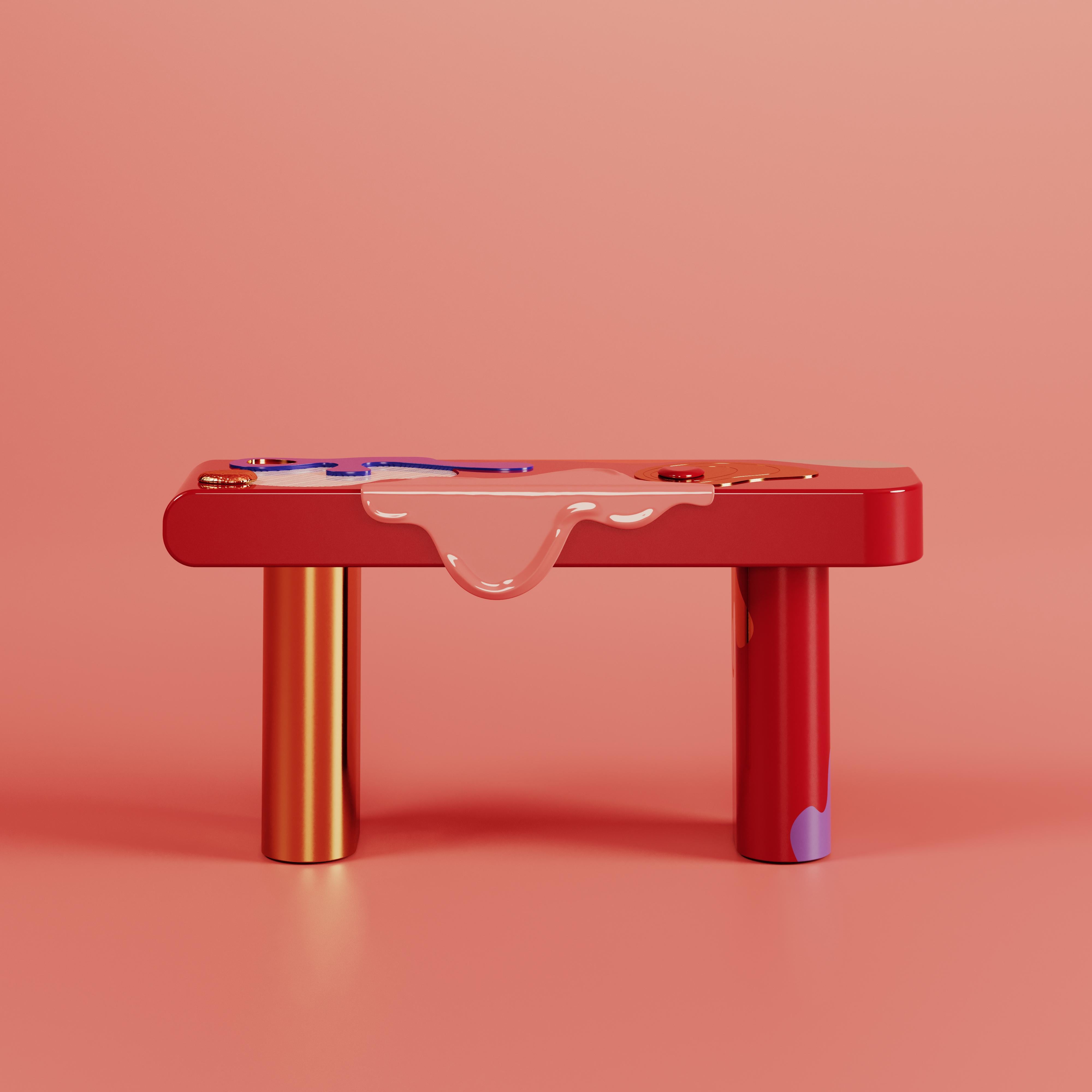 21st Century La vie Console Lacquered Wood Brass Made in Portugal by Malabar For Sale 1