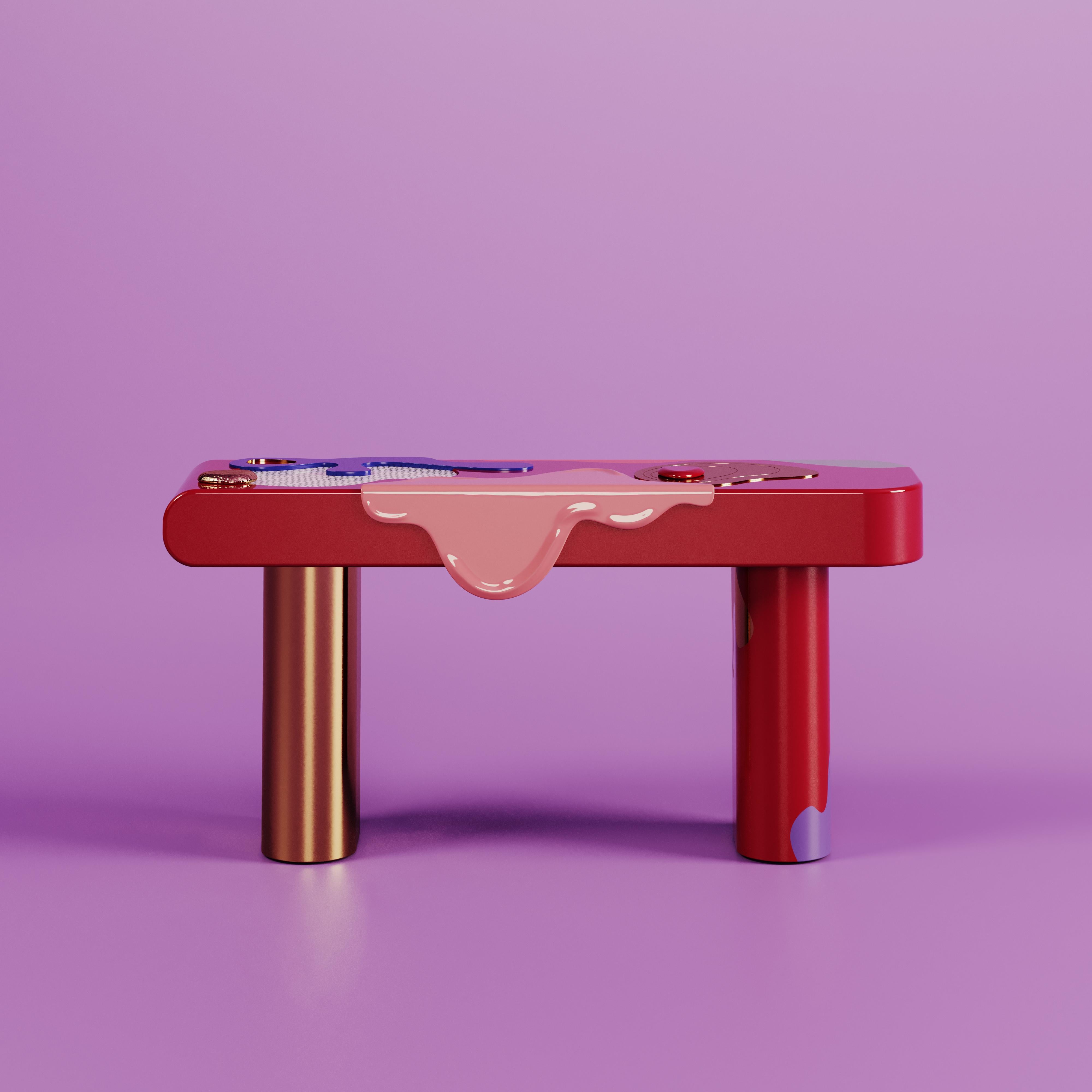 21st Century La vie Console Lacquered Wood Brass Made in Portugal by Malabar For Sale 2