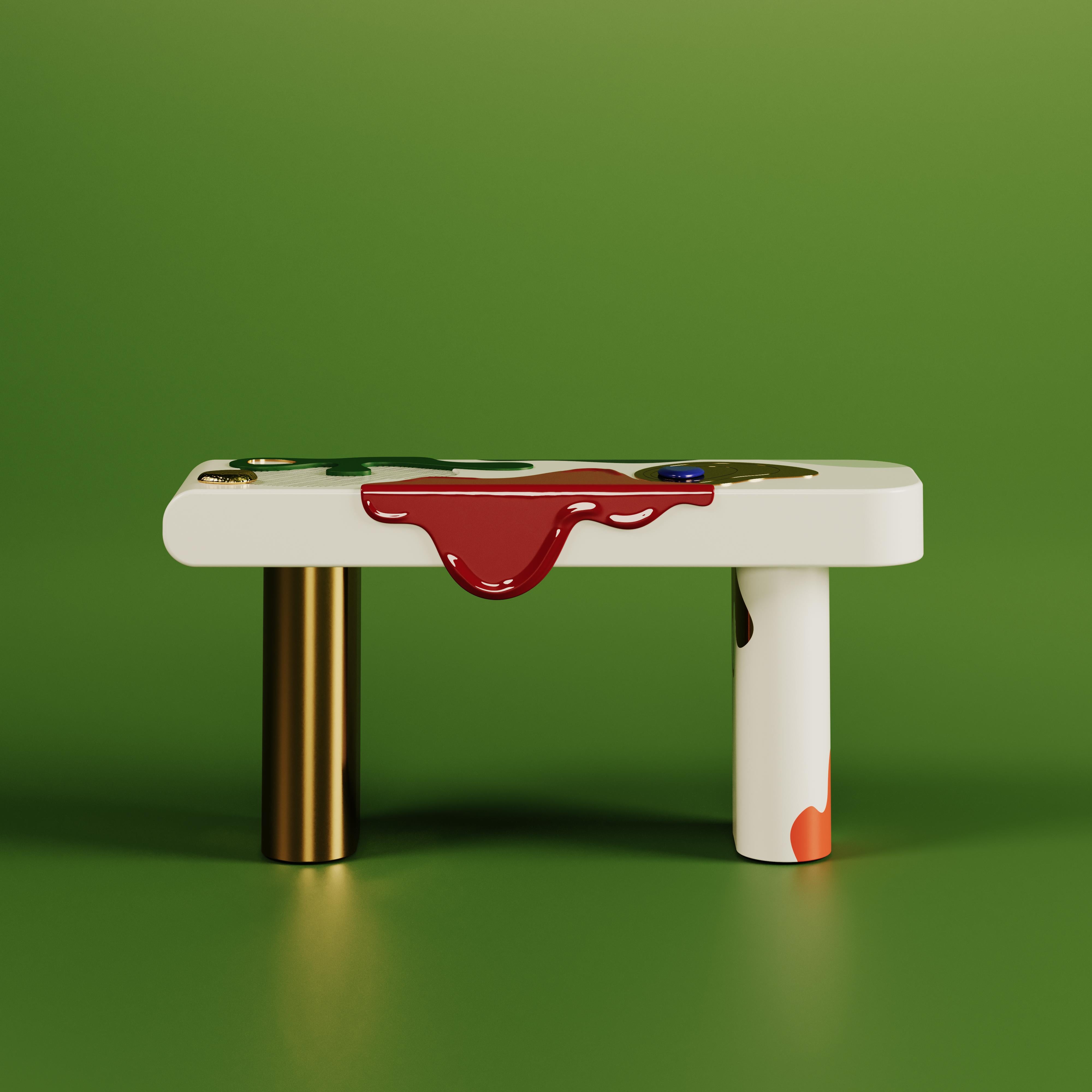 21st Century La vie Console Lacquered Wood Brass Made in Portugal by Malabar For Sale 3