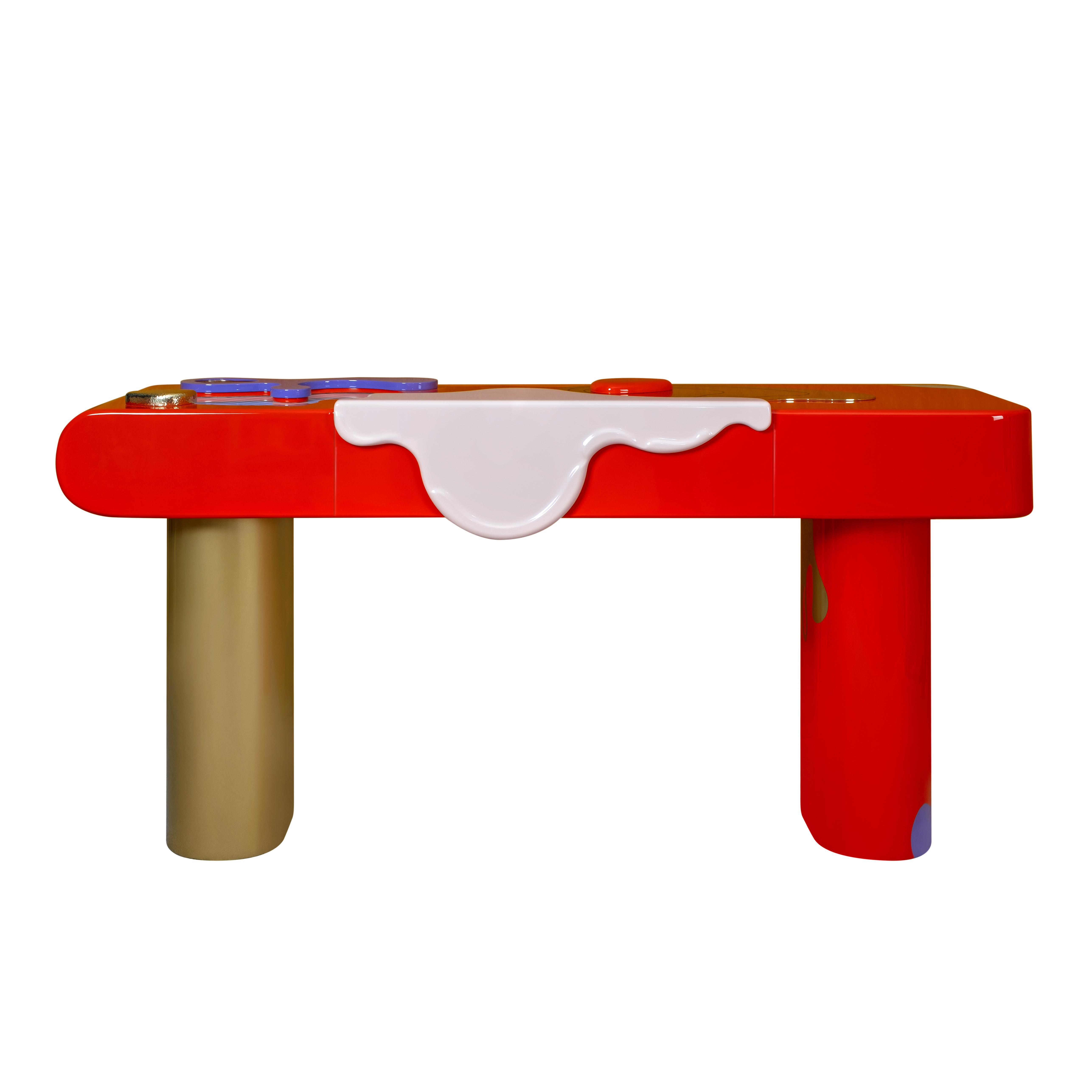 Console La vie du 21e siècle en bois laqué et laiton fabriqué au Portugal par Malabar en vente 8