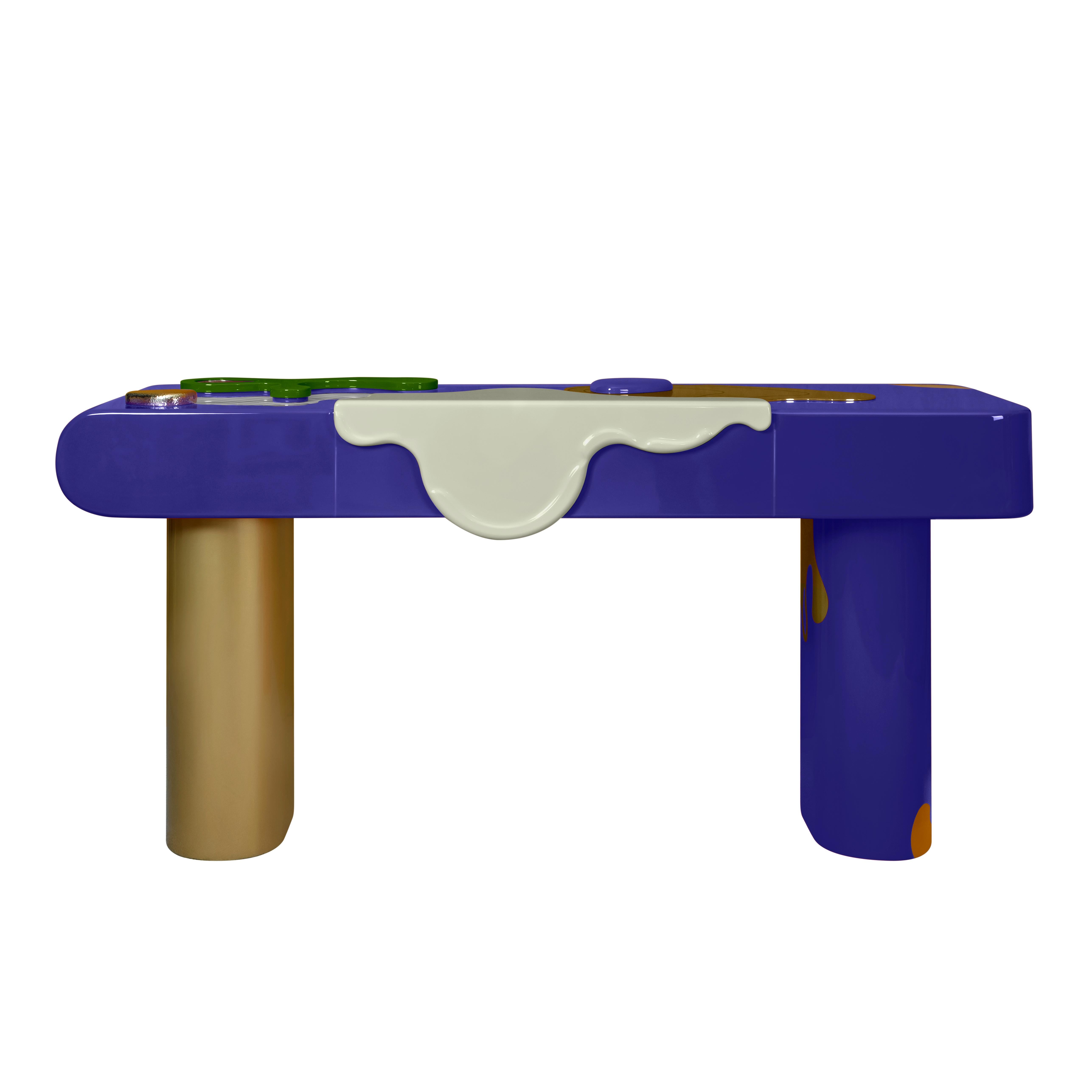 Console La vie du 21e siècle en bois laqué et laiton fabriqué au Portugal par Malabar en vente 9