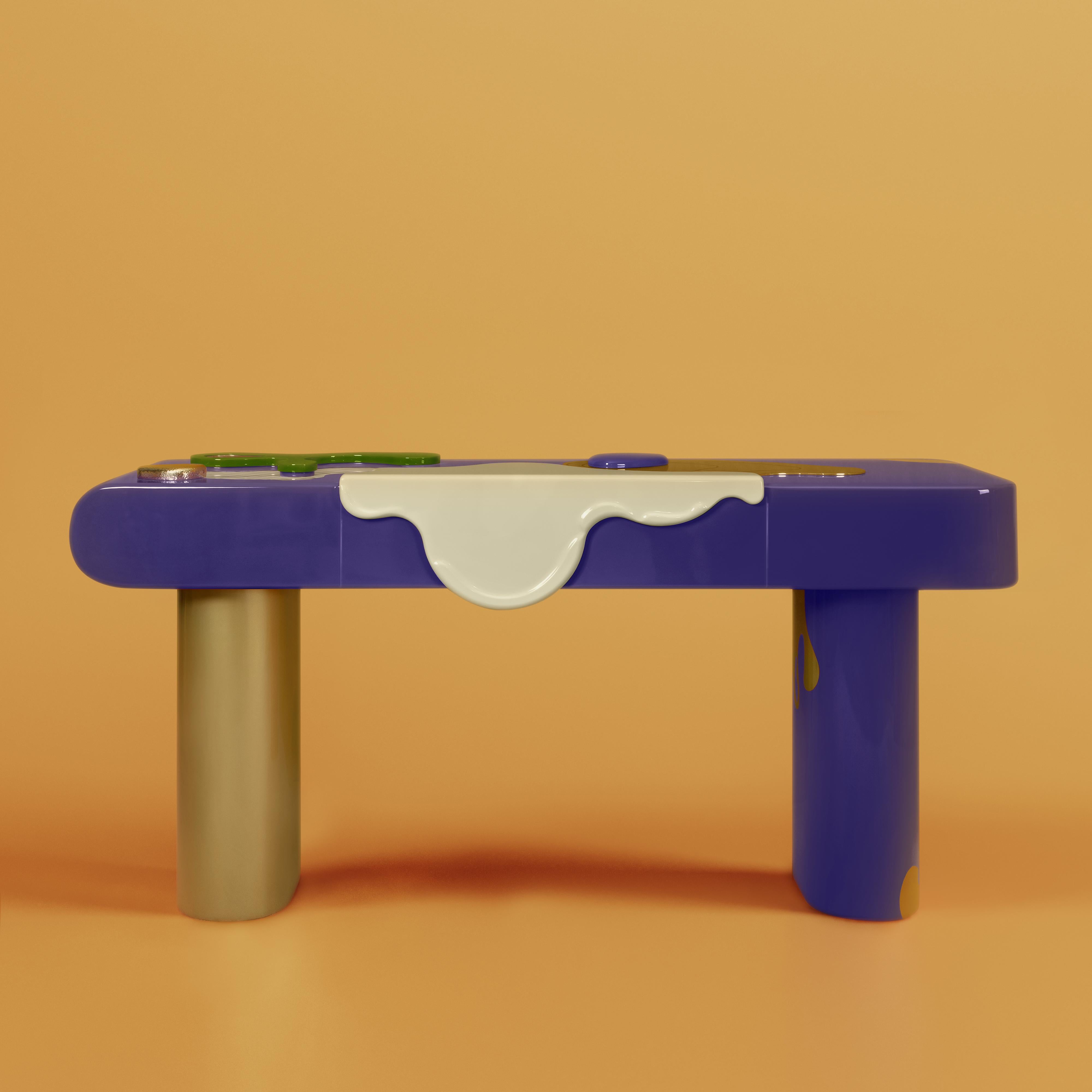 Console La vie du 21e siècle en bois laqué et laiton fabriqué au Portugal par Malabar en vente 10