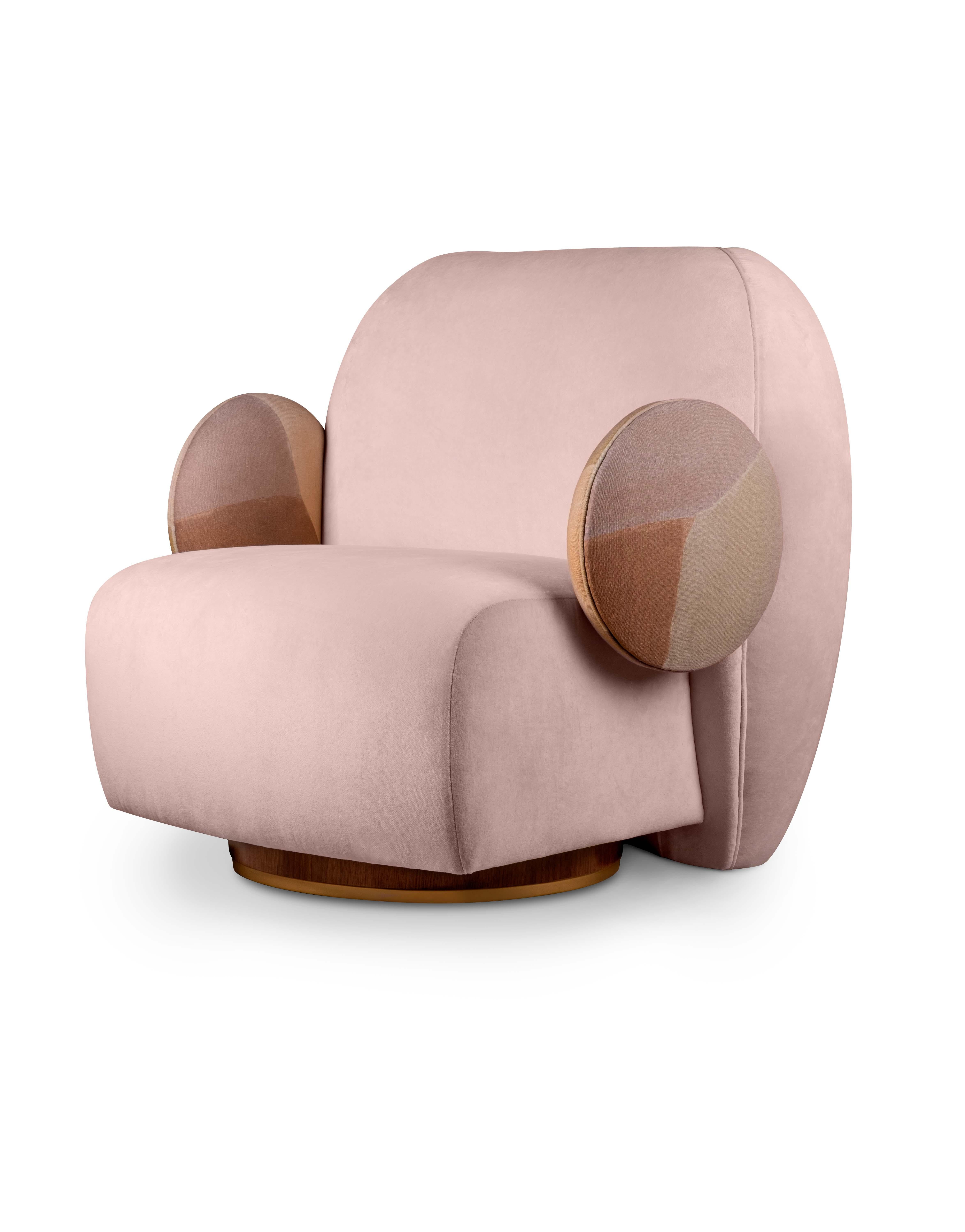 21st Century La Voix Armchair Cotton Velvet Pattern Walnut Wood In New Condition For Sale In RIO TINTO, PT