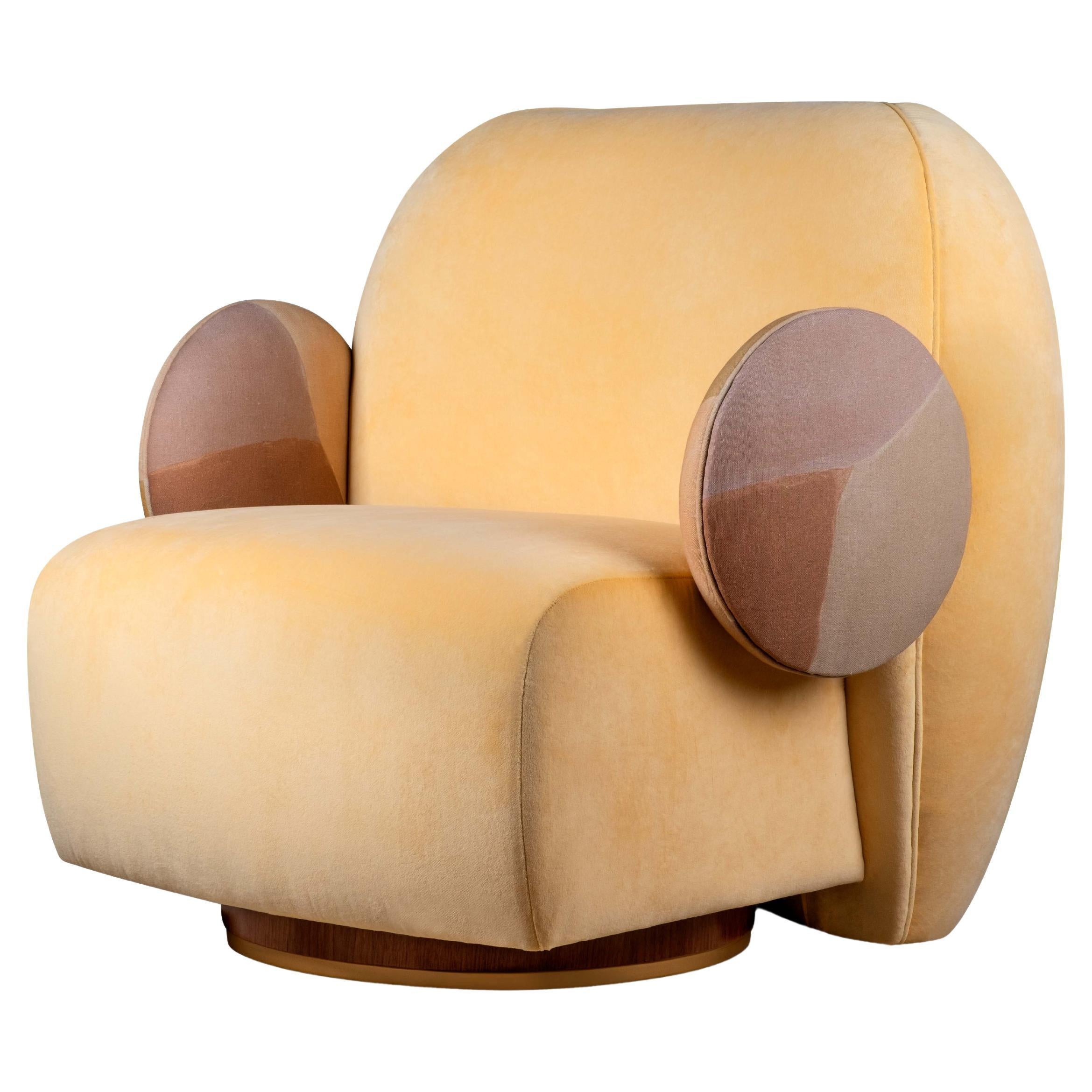 Fauteuil La Voix du 21ème siècle en bois de noyer à motif de velours de coton