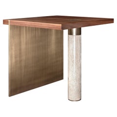 21st Century Lakewood Side Table Walnut Travertine Stainless Steel