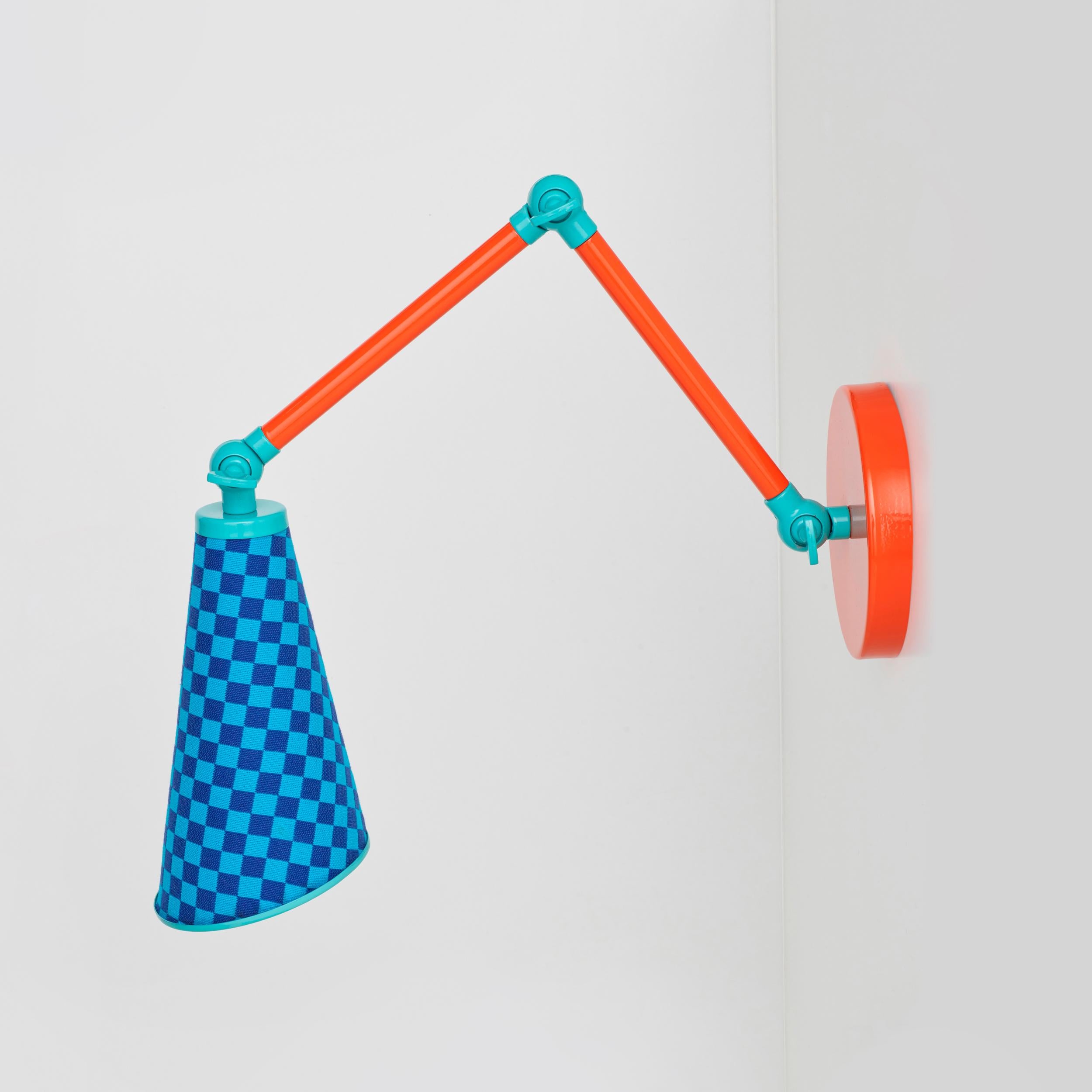Turkish 21st Century Lanterna Checkered Wall Sconce in Blue and Orange For Sale
