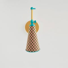 21st Century Lanterna Checkered Wall Sconce in Pink