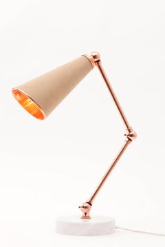 21st Century Lanterna Suede Table Lamp in Polished Copper and Carrara Marble