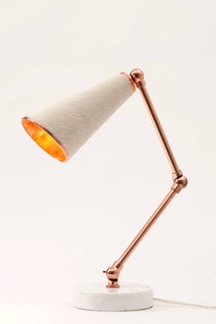 21st Century Lanterna White Cowhide Table Lamp in Copper and Carrara Marble