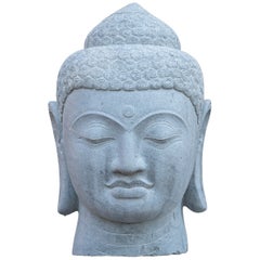 21st Century Large andesite stone Buddha head from Indonesia