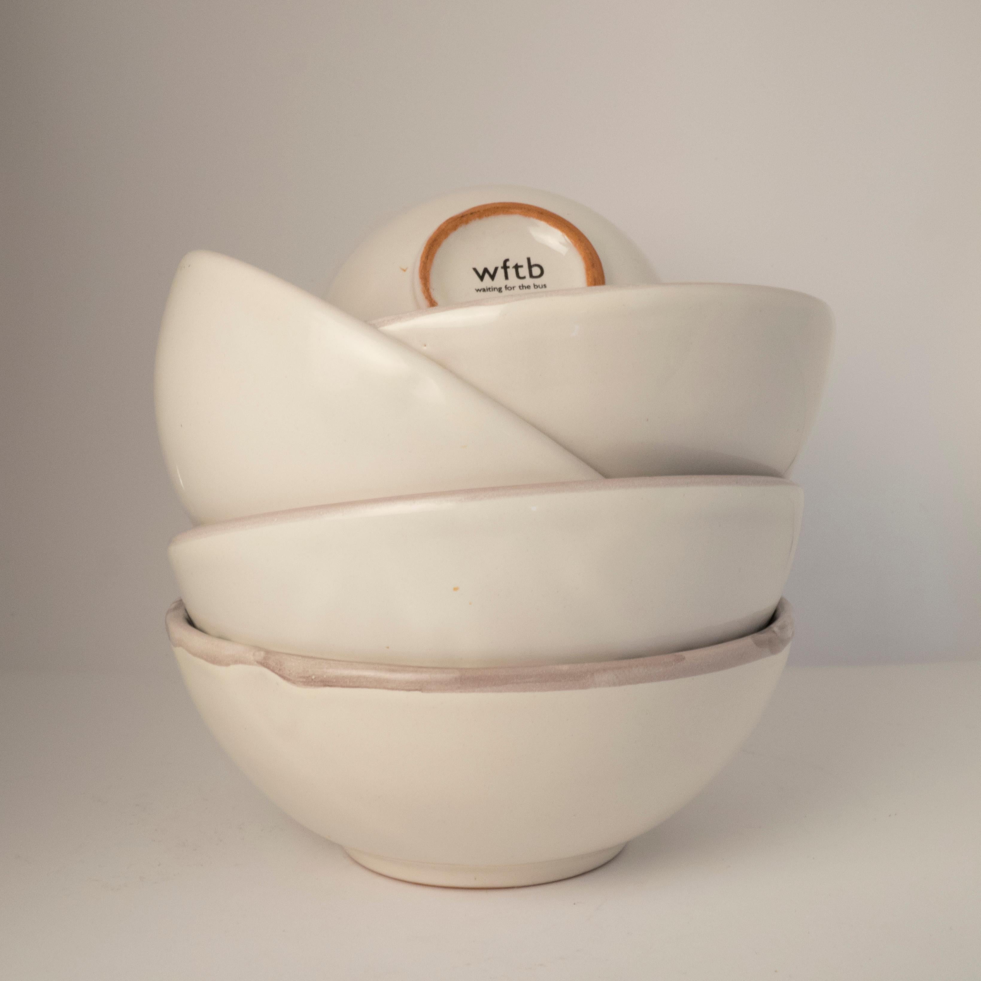 Hand-Painted 21st Century Large Ceramic Bowl in White Handmade For Sale