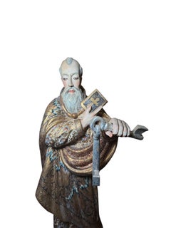 21st Century Large “Estofado” Technique Saint Peter Sculpture