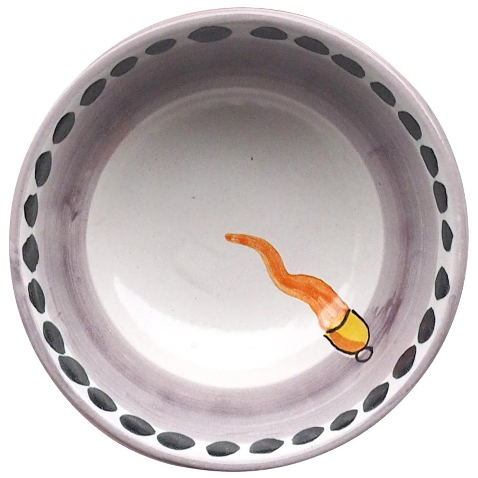 21st Century Large Hand Painted Ceramic Bowl in Orange and White Handmade For Sale