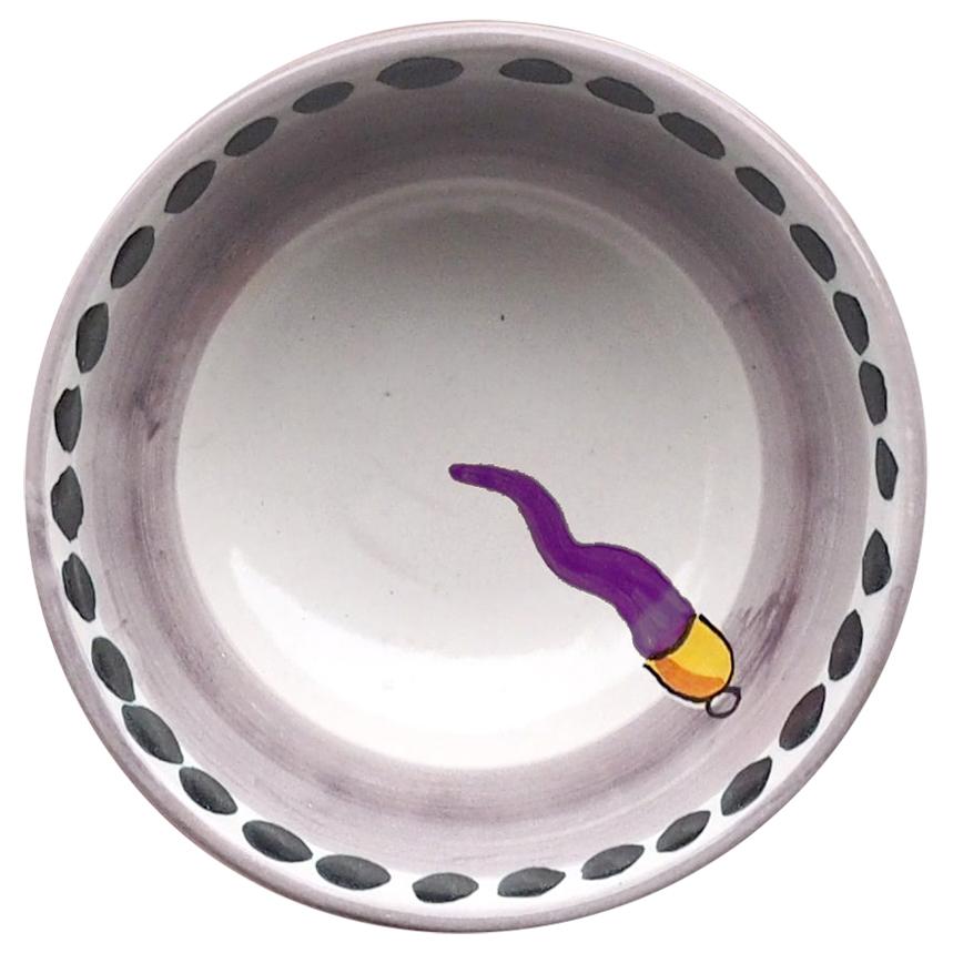 21st Century Vietri Ceramic Bowl in Purple and White Made in Italy Hand painted  For Sale