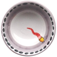 21st Century Italian Ceramic Bowl in Red and White Handmade Horn Good Lucky