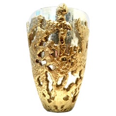 Large Organic Modern and New Mercury Glass and 22-Karat Gold Leaf Iron Vase