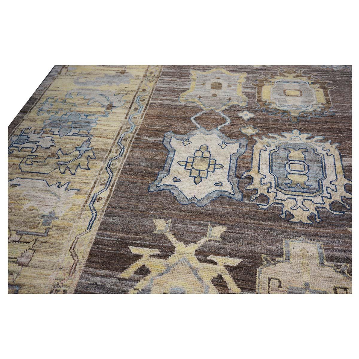 21st Century Large Square Turkish Oushak 19x20 Brown & Gold Handmade Area Rug For Sale 8